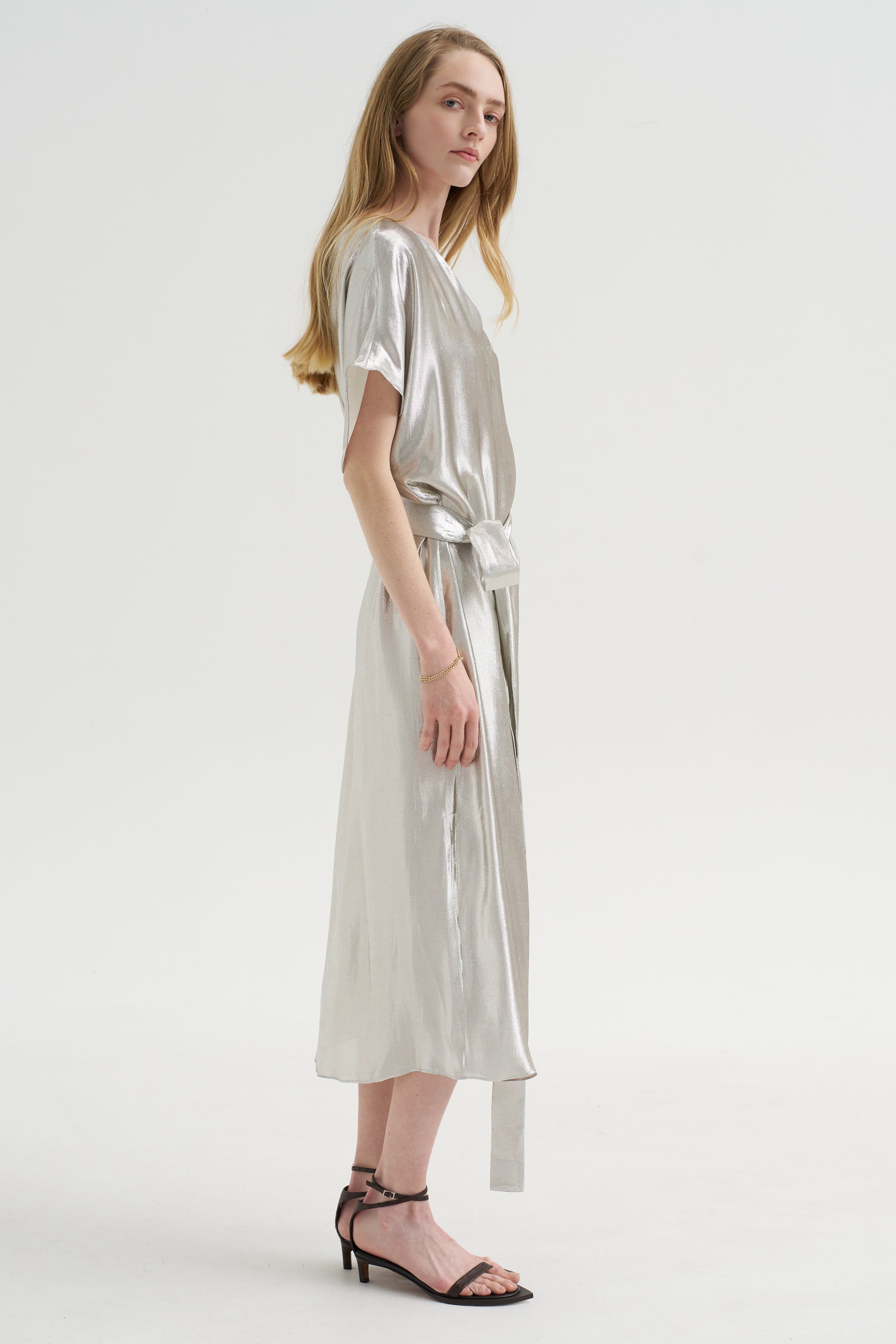 Goldaming - Silk and Lurex Kimono Dress, Silver