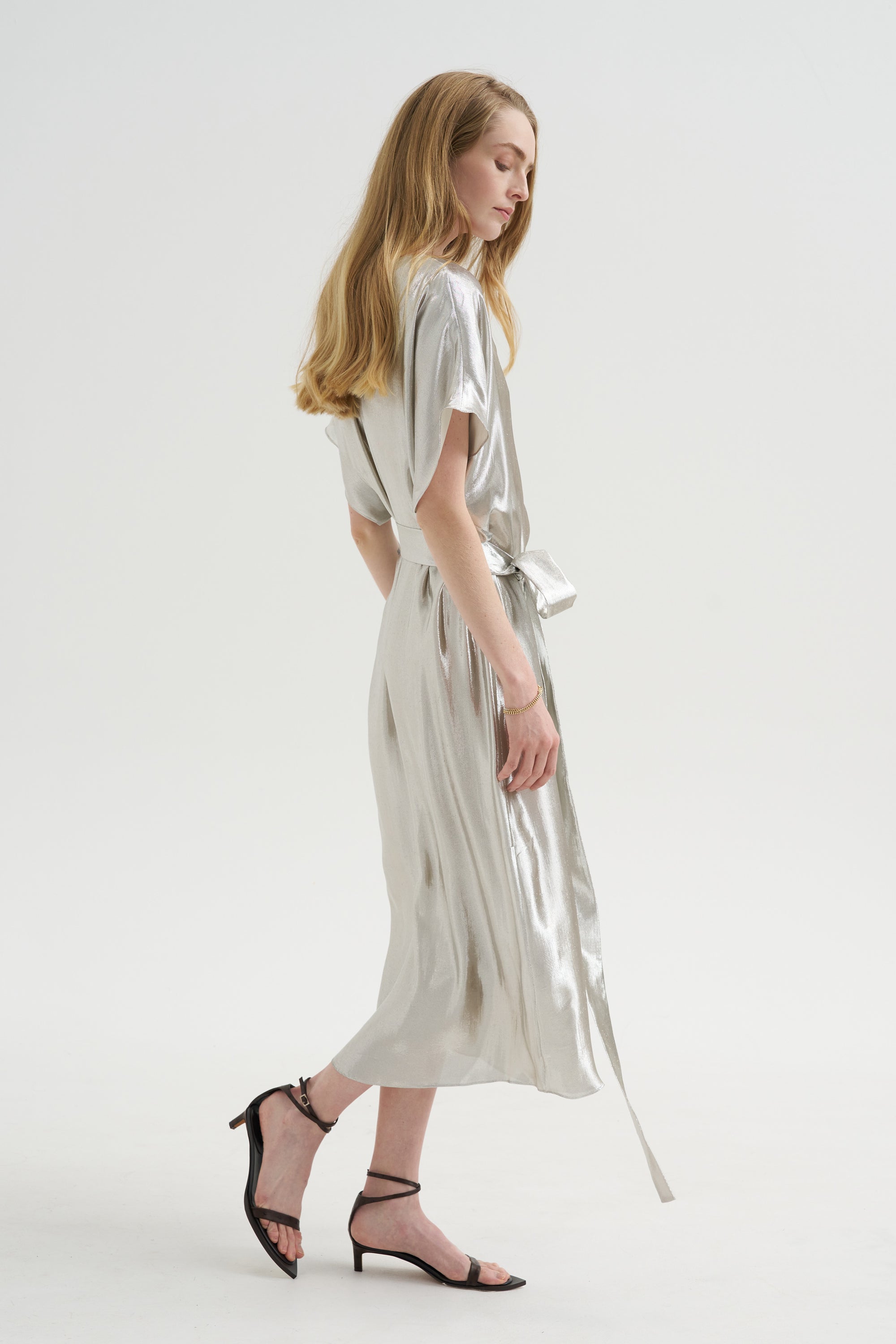 Goldaming - Silk and Lurex Kimono Dress, Silver