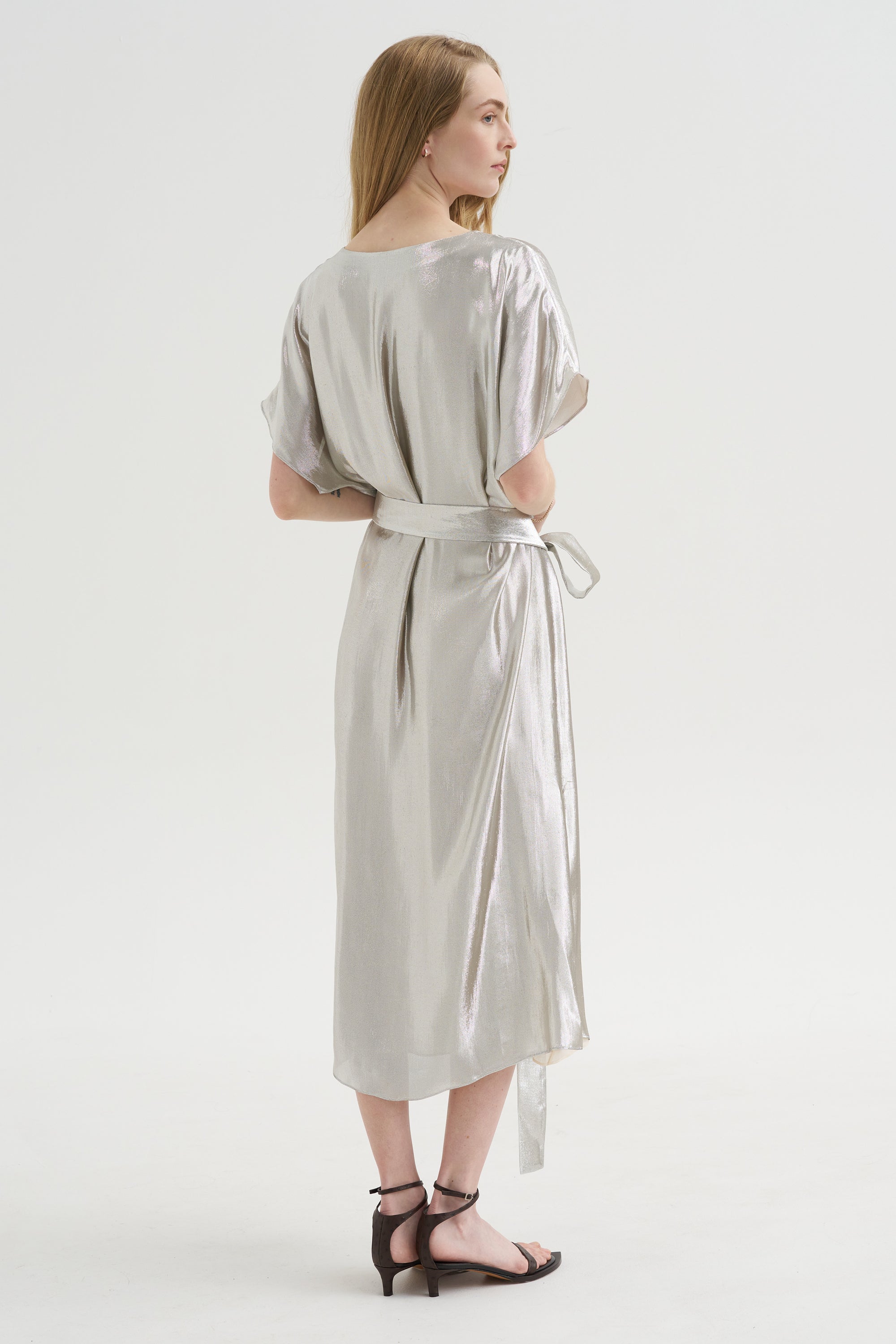 Goldaming - Silk and Lurex Kimono Dress, Silver