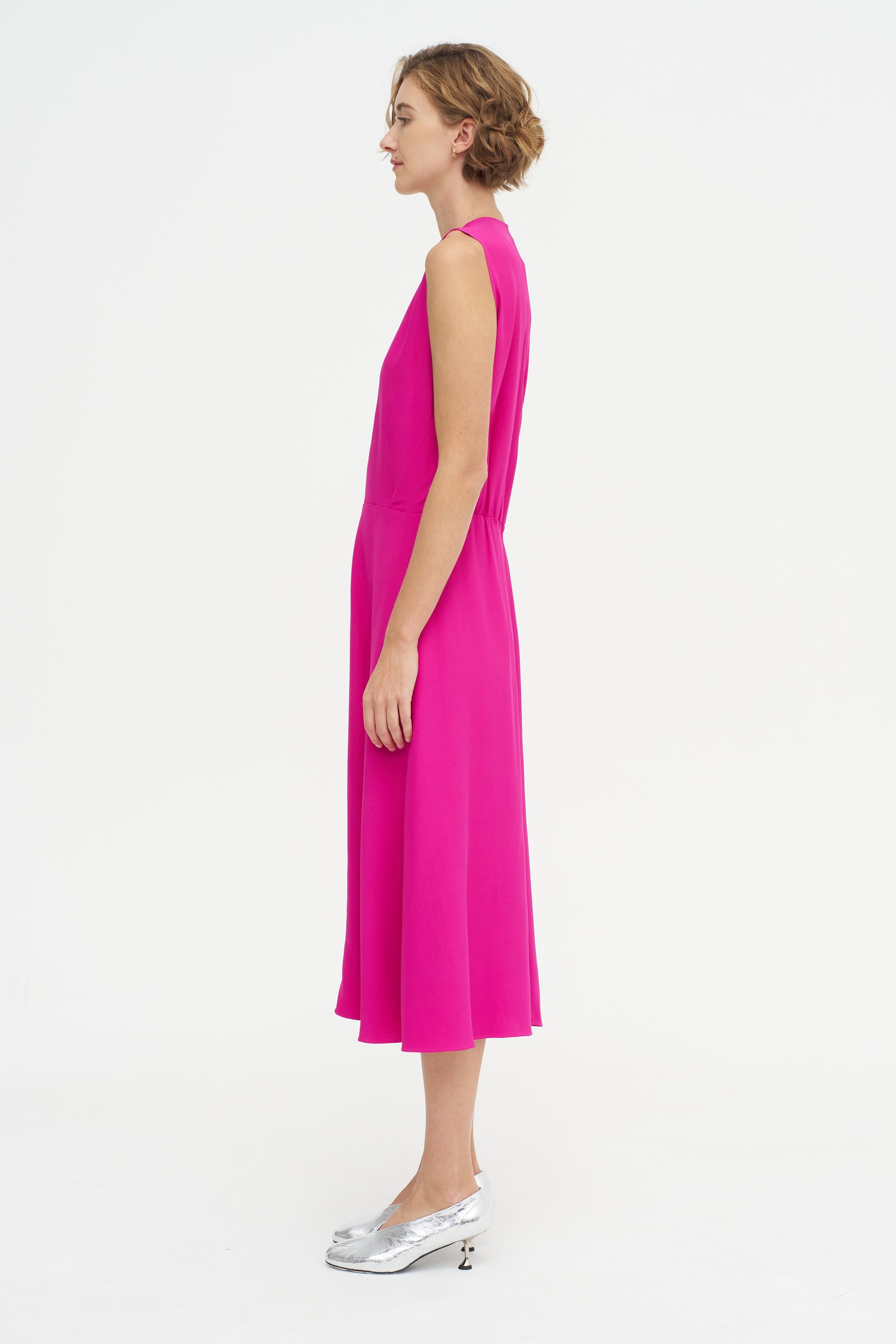 Salisbury - V-neck Viscose And Acetate Dress, Fuchsia
