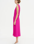 Salisbury - V-neck Viscose And Acetate Dress, Fuchsia