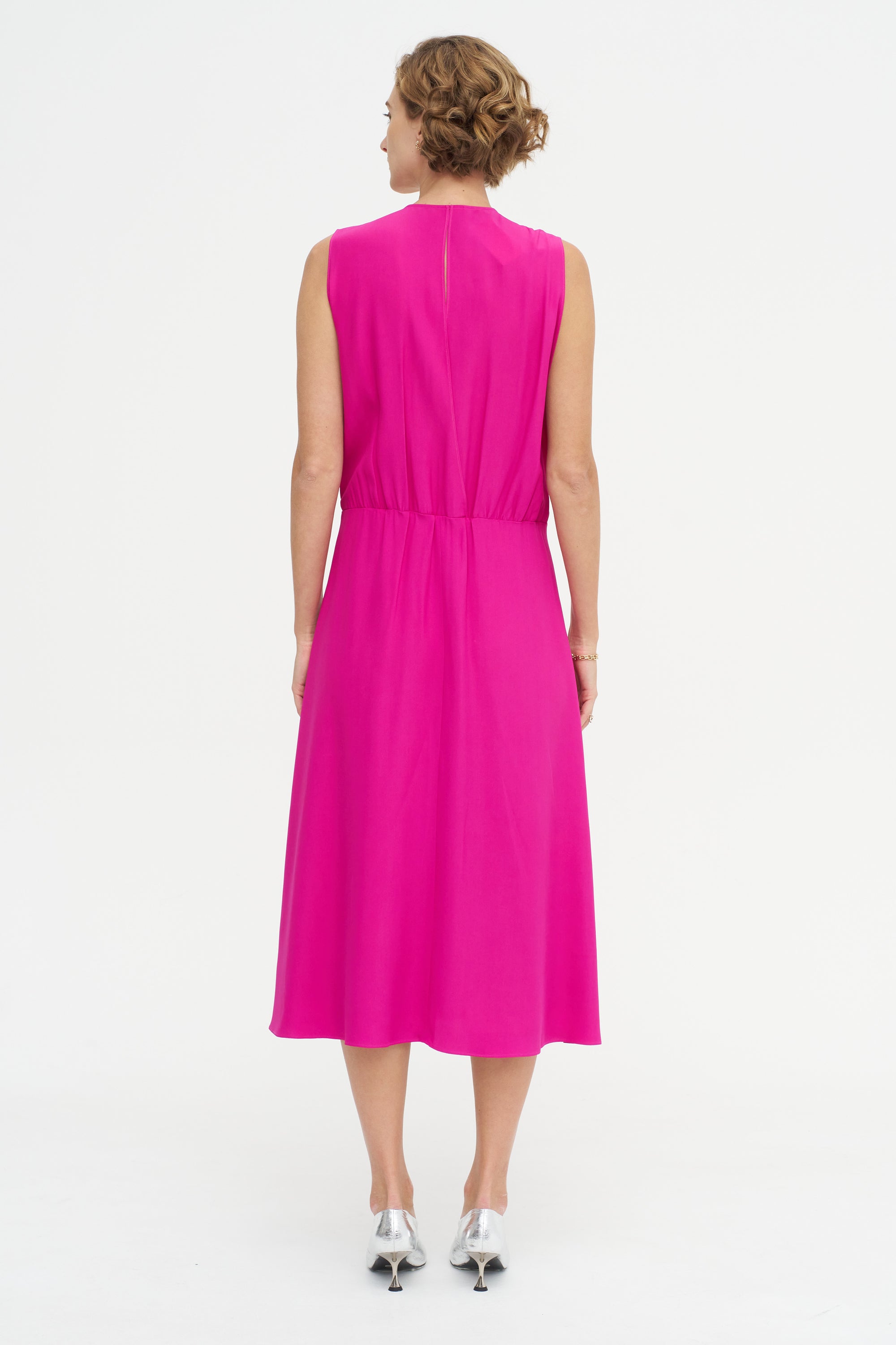 Salisbury - V-neck Viscose And Acetate Dress, Fuchsia