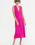 Salisbury - V-neck Viscose And Acetate Dress, Fuchsia