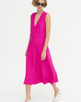 Salisbury - V-neck Viscose And Acetate Dress, Fuchsia