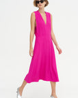 Salisbury - V-neck Viscose And Acetate Dress, Fuchsia