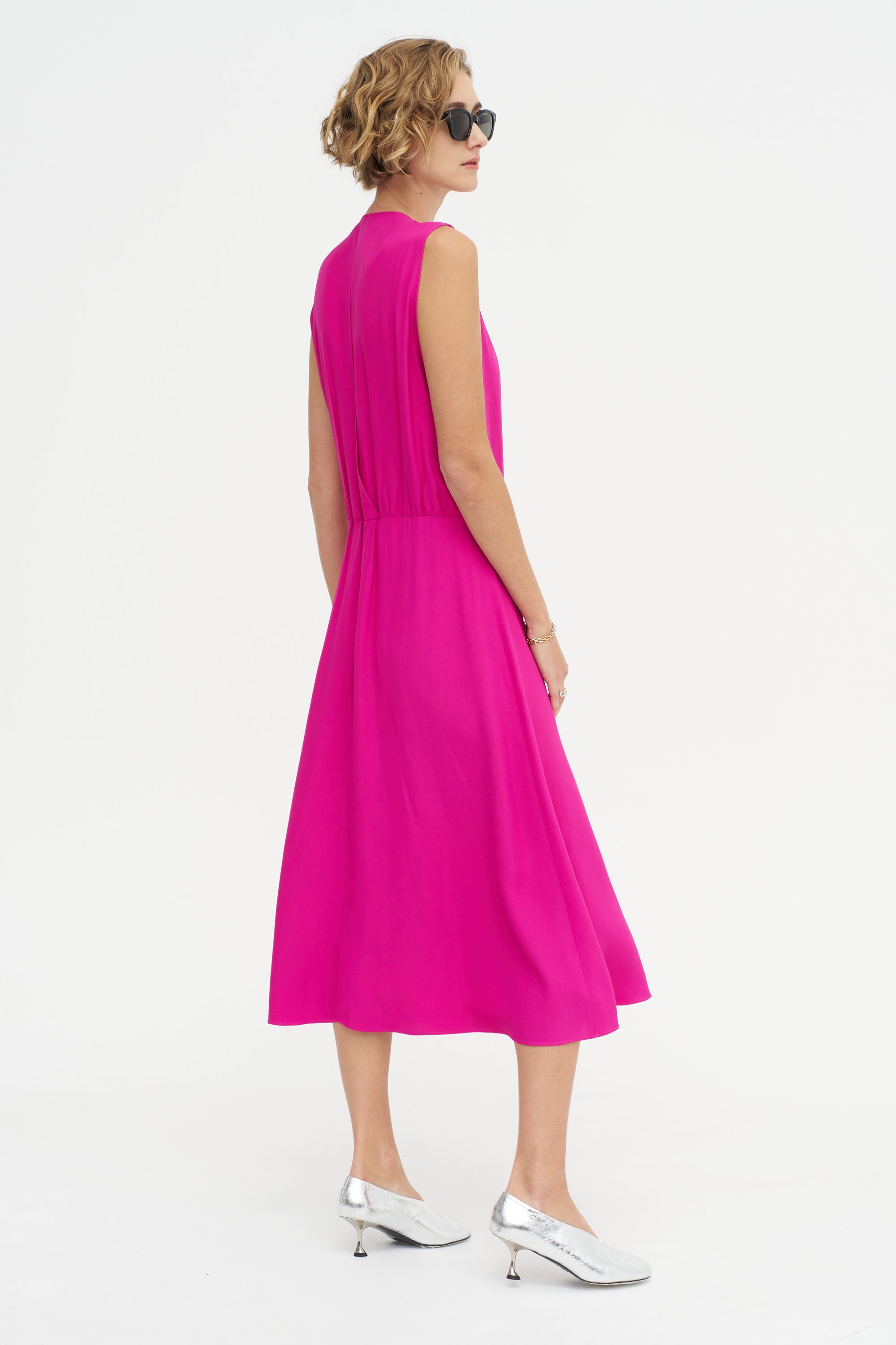 Salisbury - V-neck Viscose And Acetate Dress, Fuchsia