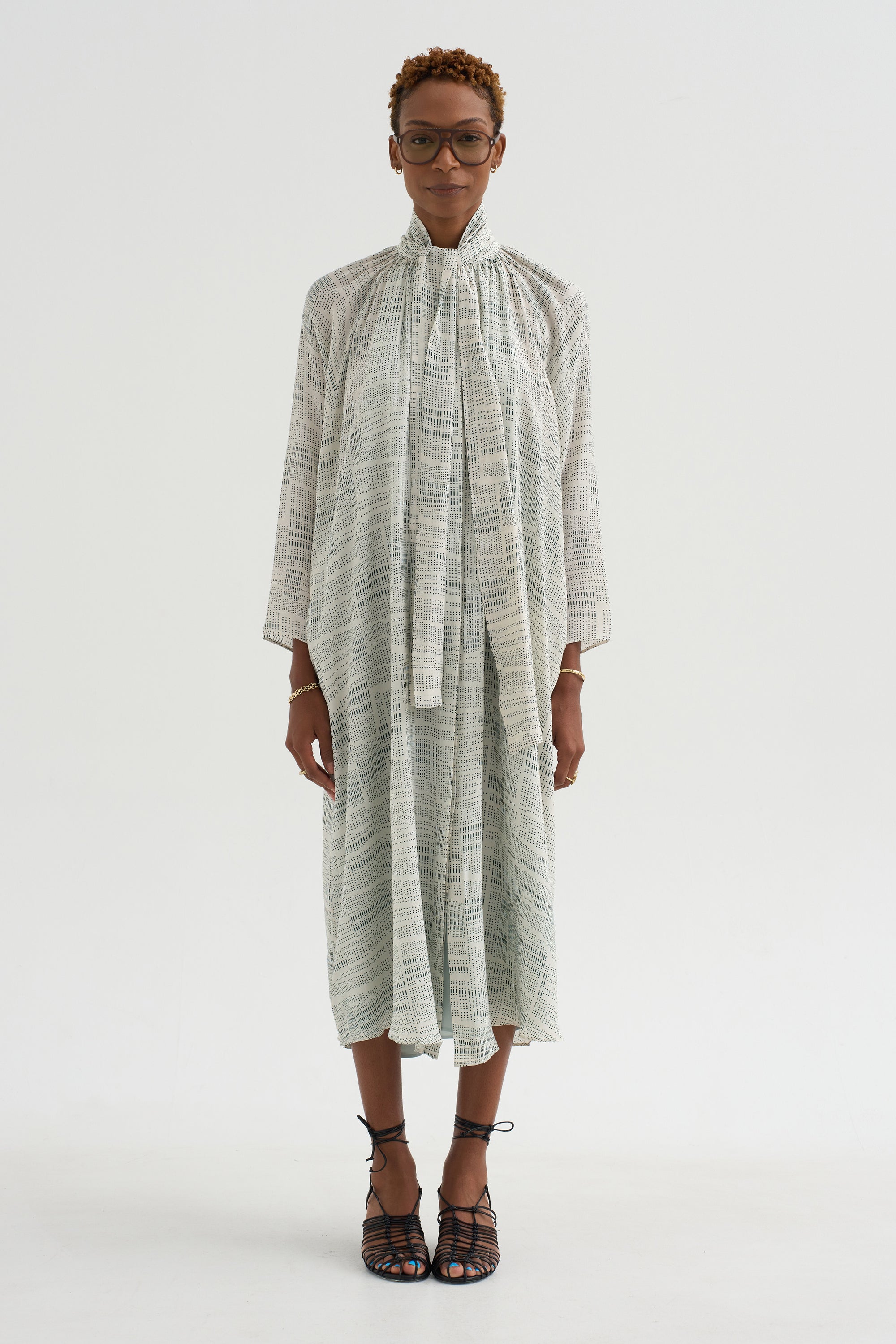 Simon - Printed Silk Dress Organ, Ivory