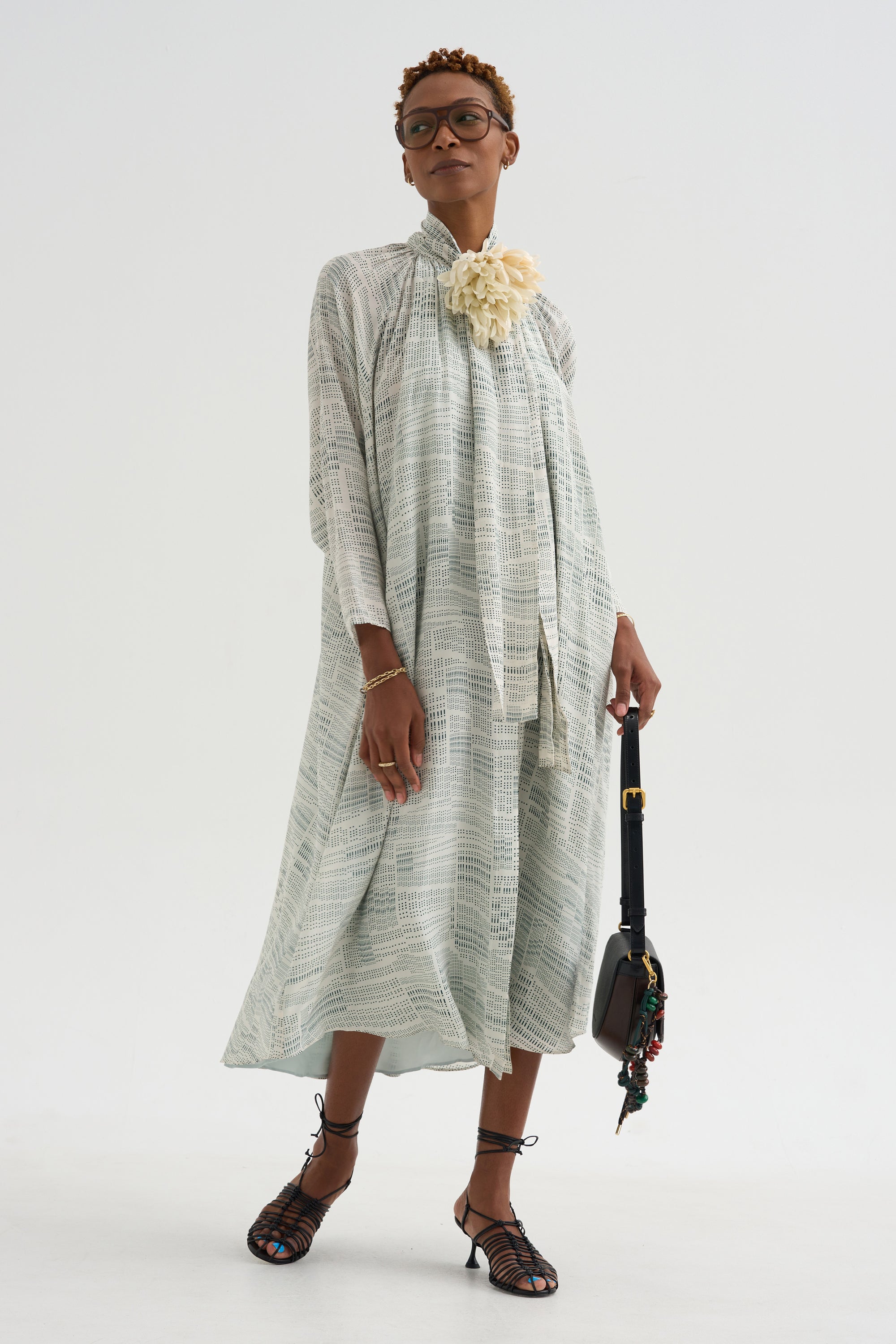 Simon - Printed Silk Dress Organ, Ivory
