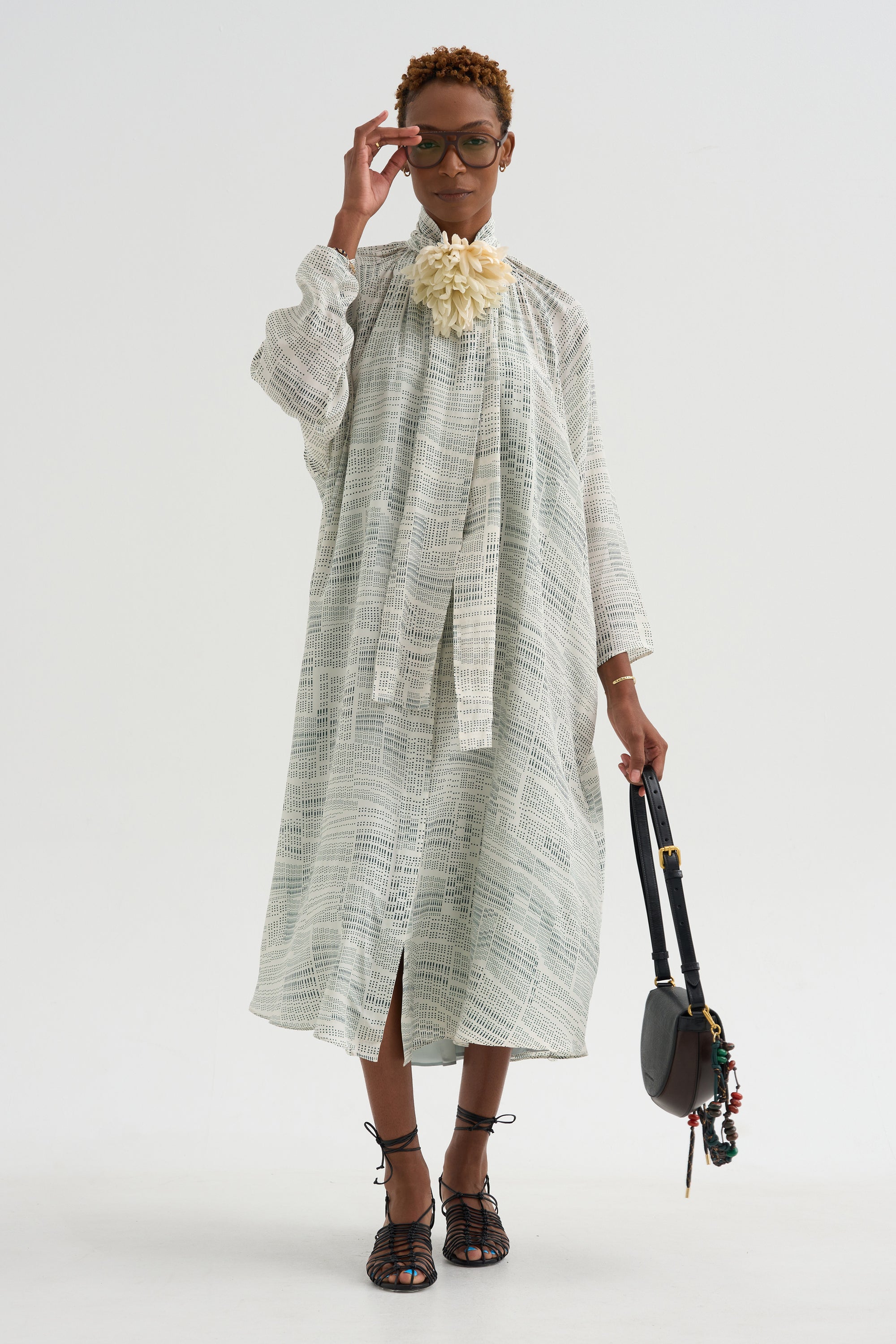 Simon - Printed Silk Dress Organ, Ivory