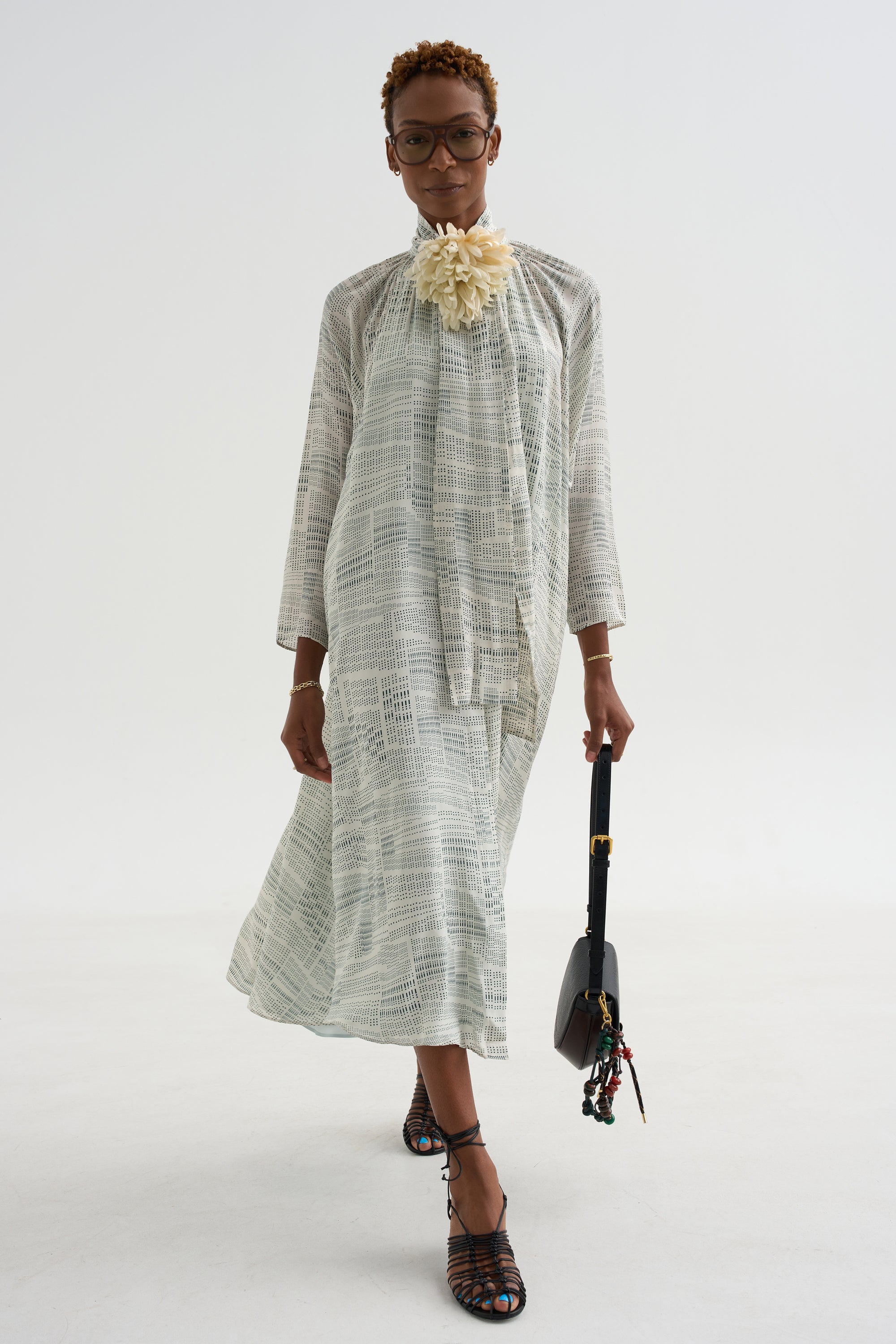Simon - Printed Silk Dress Organ, Ivory