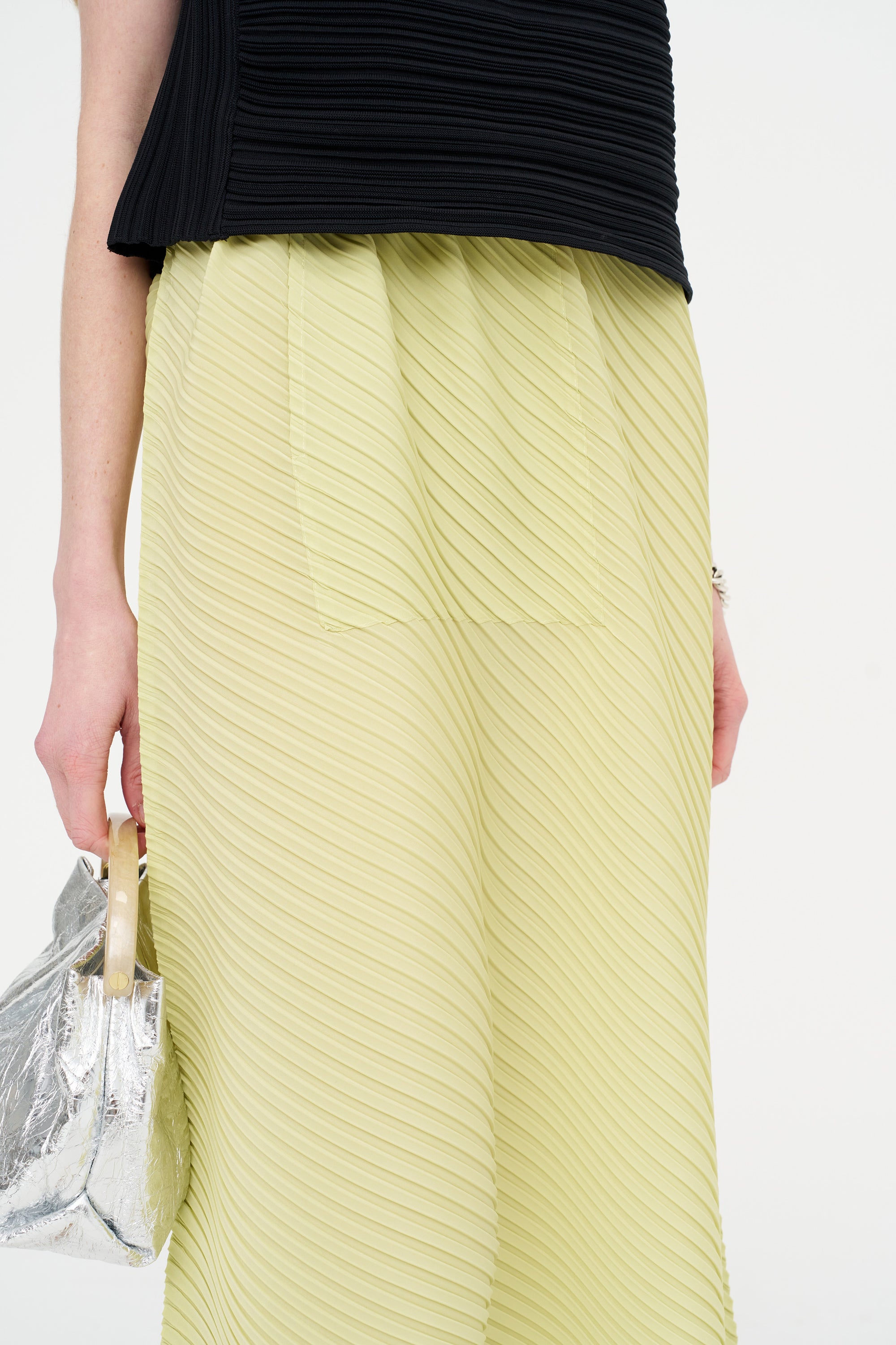 Plaster Pleats Solid Skirt, Light Green