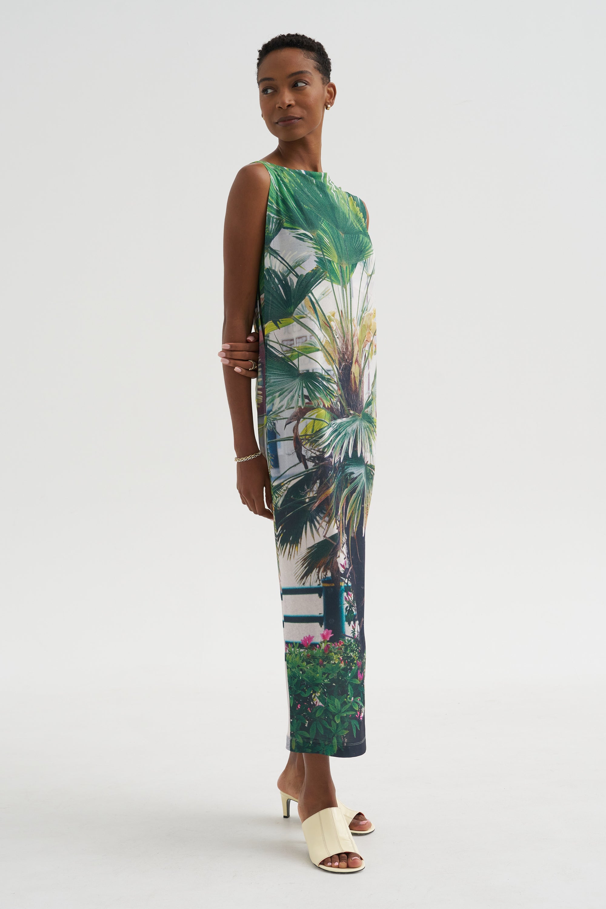 Urban Jungle Jersey, Green Hued  Kick Pleat
