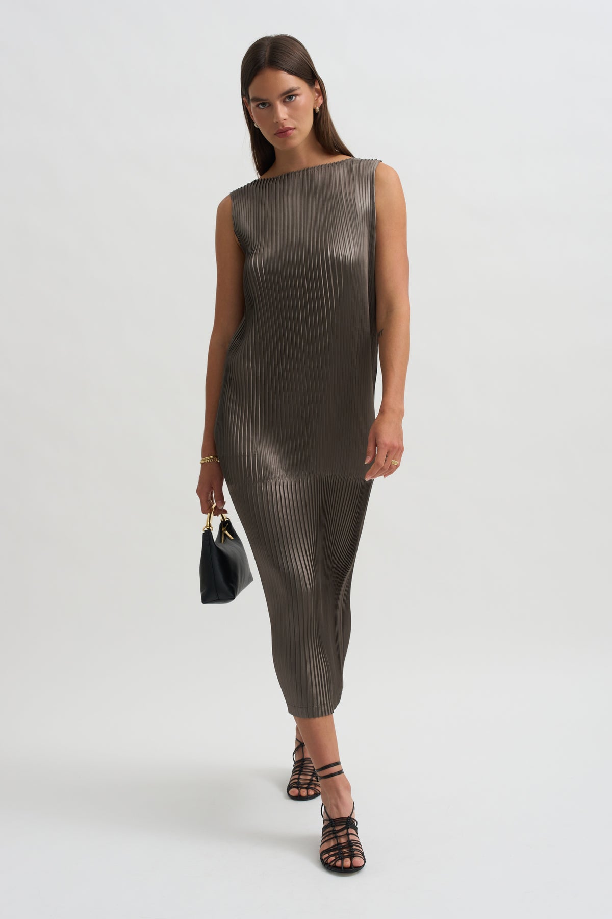 Glossed Panels Pleats, Gray