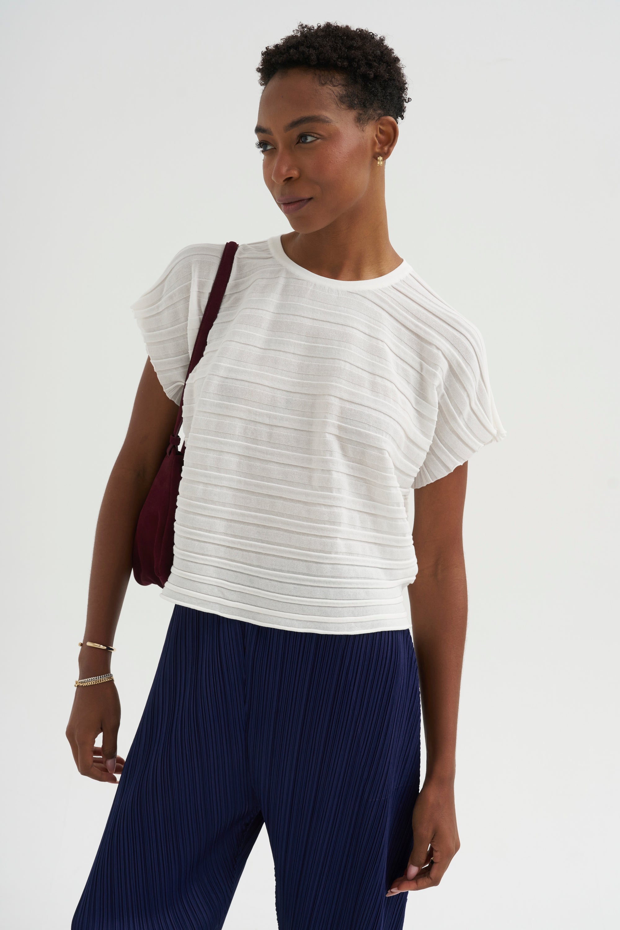 Step Knit Top, Off White