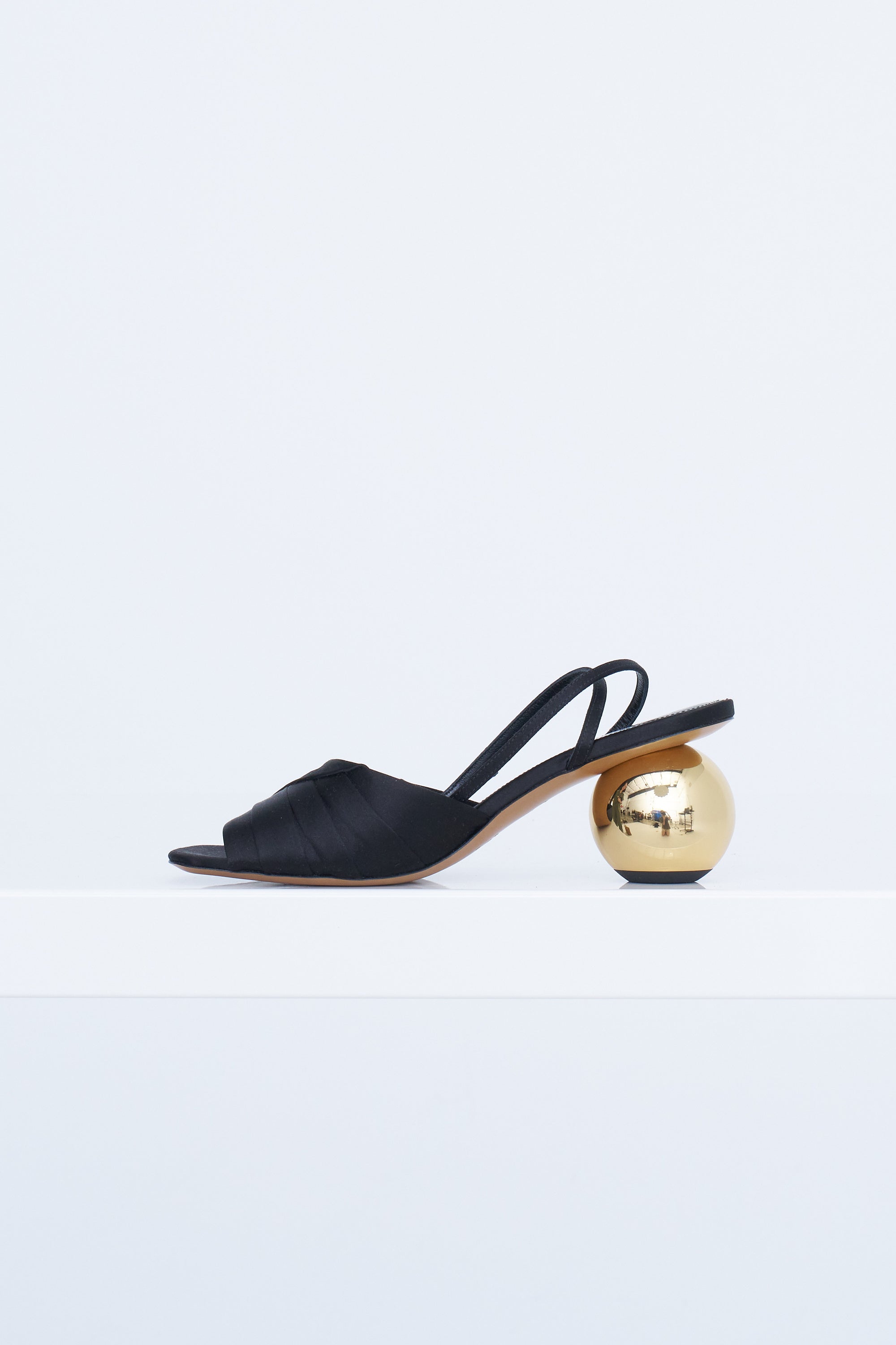 Folded Satin Sandal, Black &amp; Gold