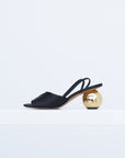 Folded Satin Sandal, Black & Gold