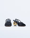 Folded Satin Sandal, Black & Gold