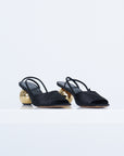 Folded Satin Sandal, Black & Gold