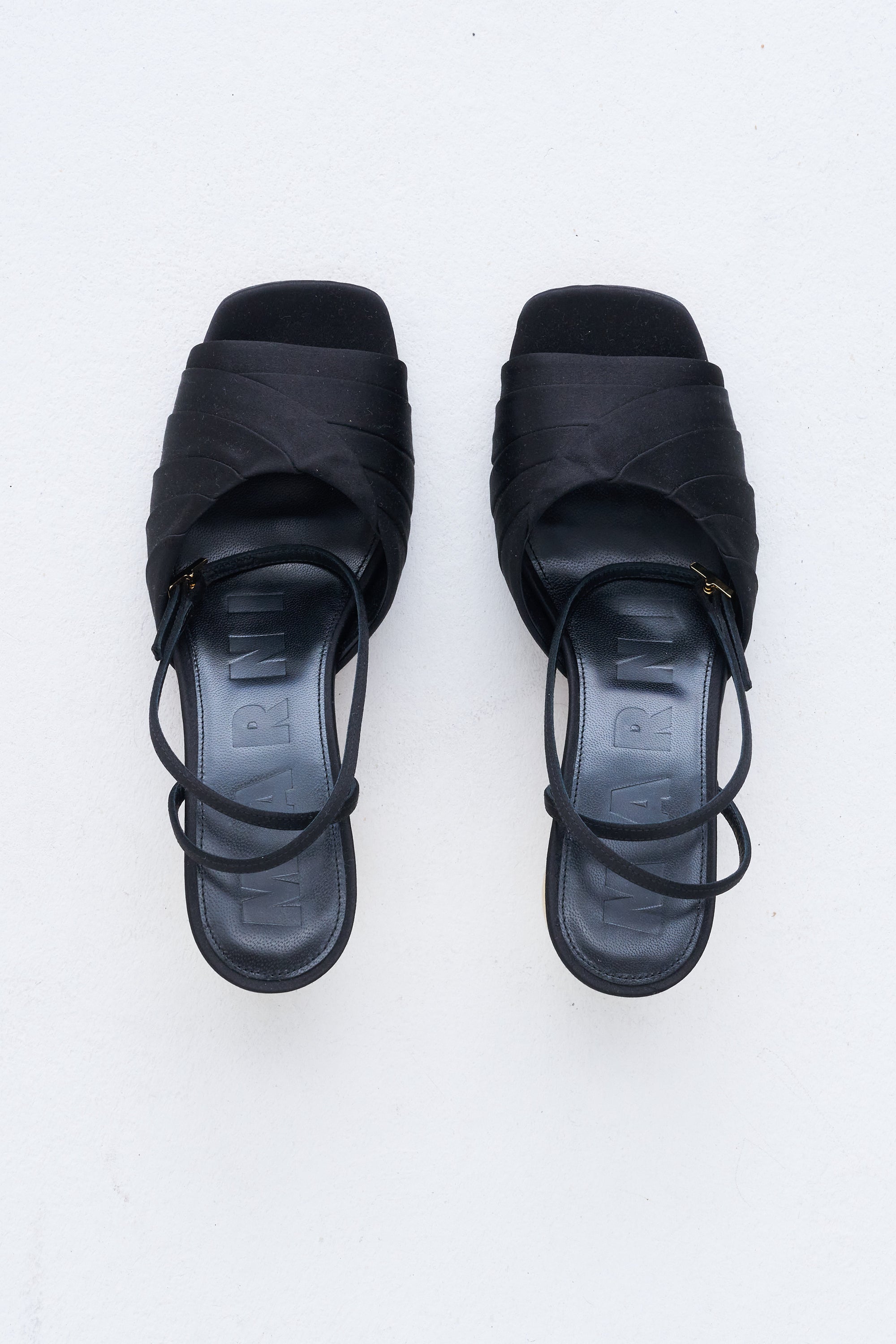 Folded Satin Sandal, Black &amp; Gold