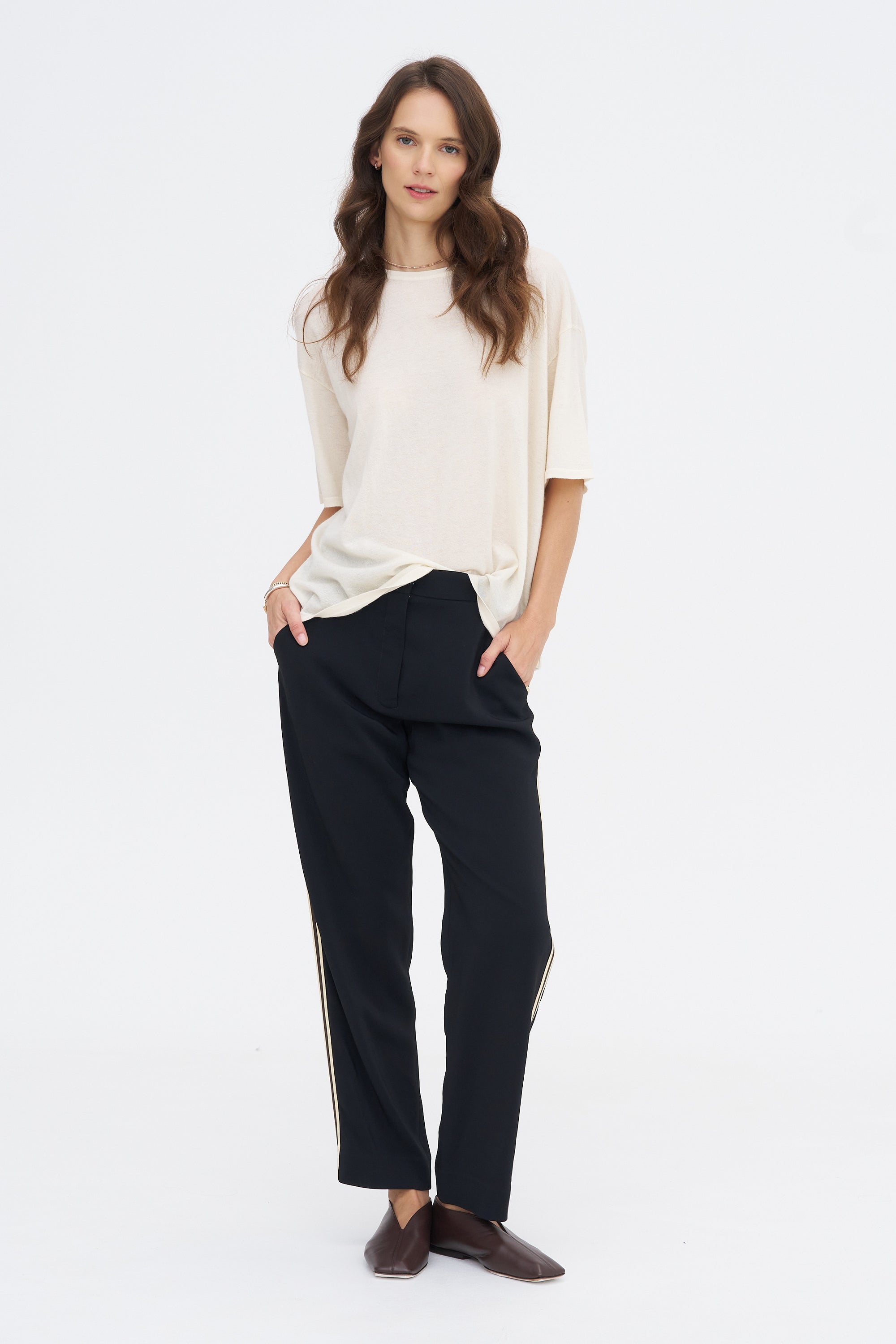 Hazel Superfine Cashmere Top, ivory