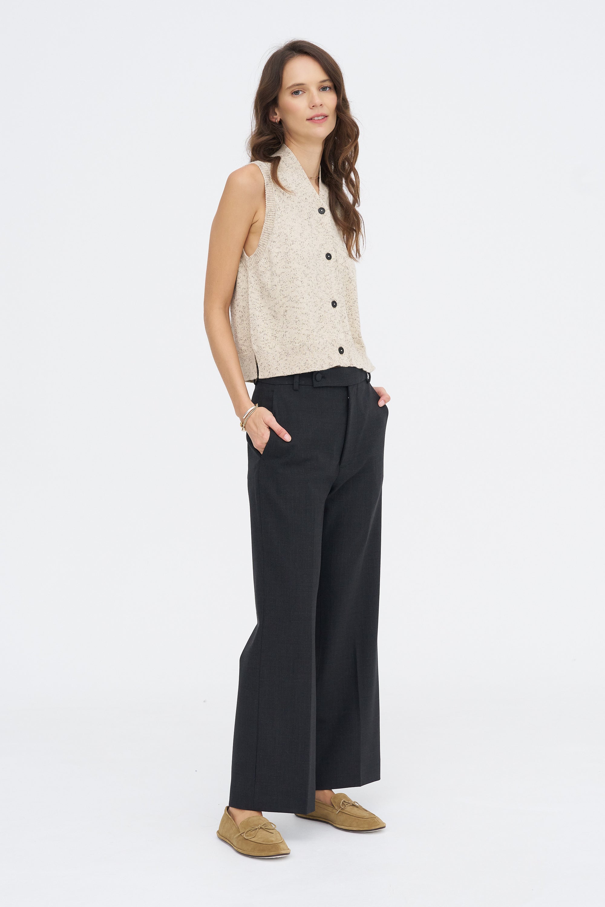 Flecked Cotton Vest, Natural