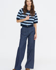 Lakti Stripe Cotton Cardigan, Navy & Dusty Blue