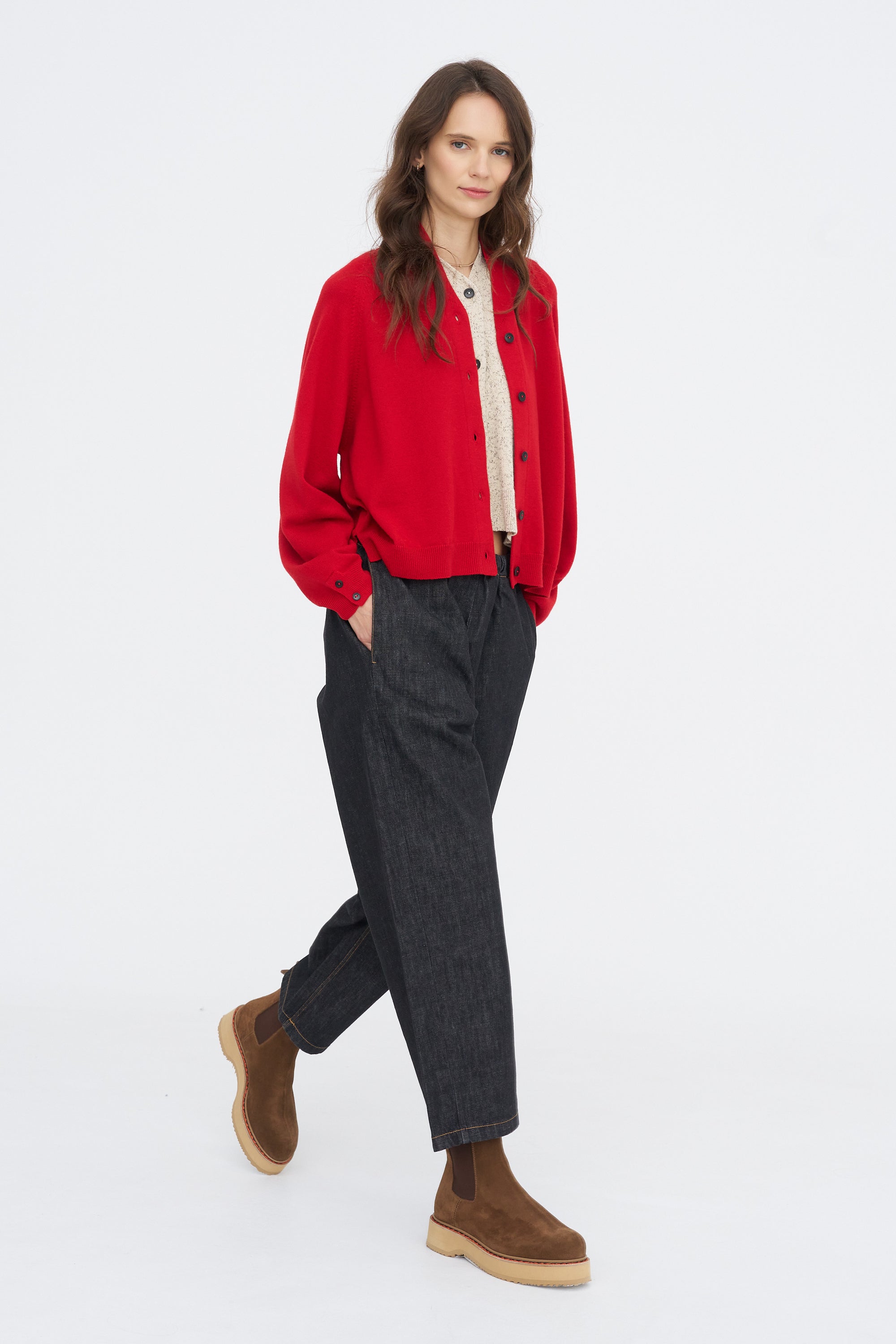 Merino &amp; Wool Cardigan, Red