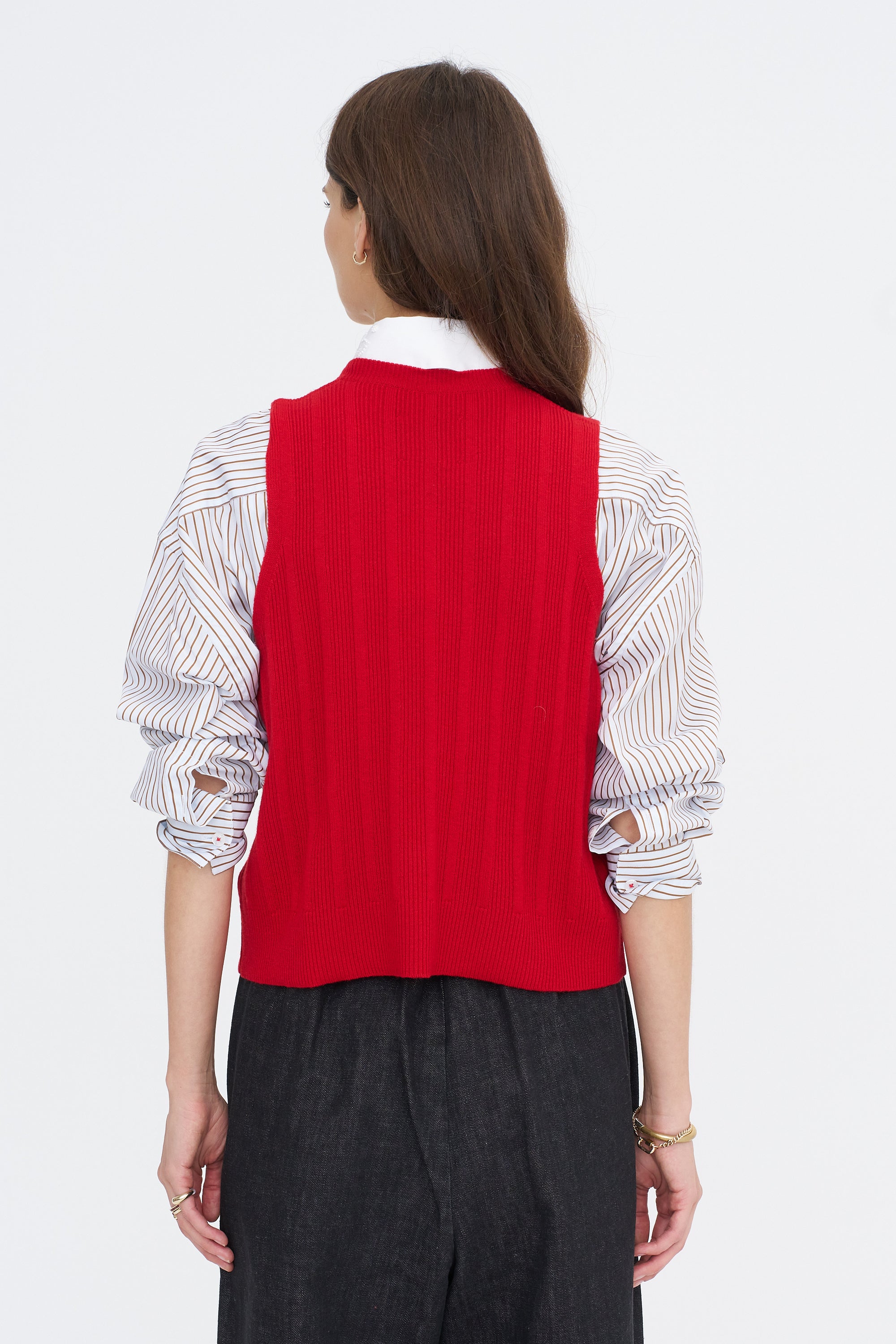 Merino Wool Ribbed Waistcoat, Red