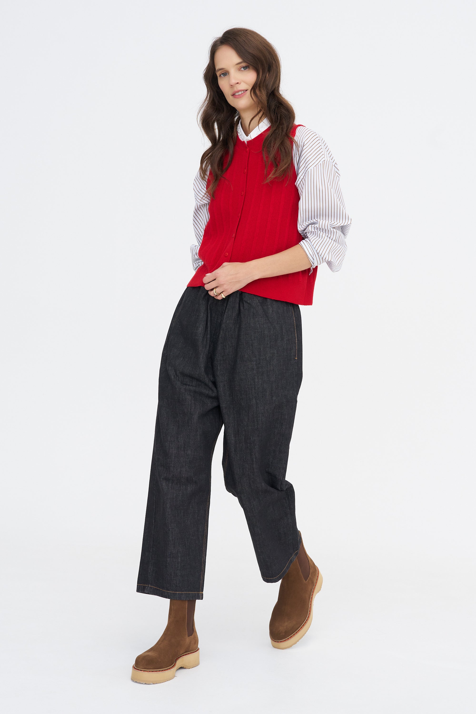 Merino Wool Ribbed Waistcoat, Red