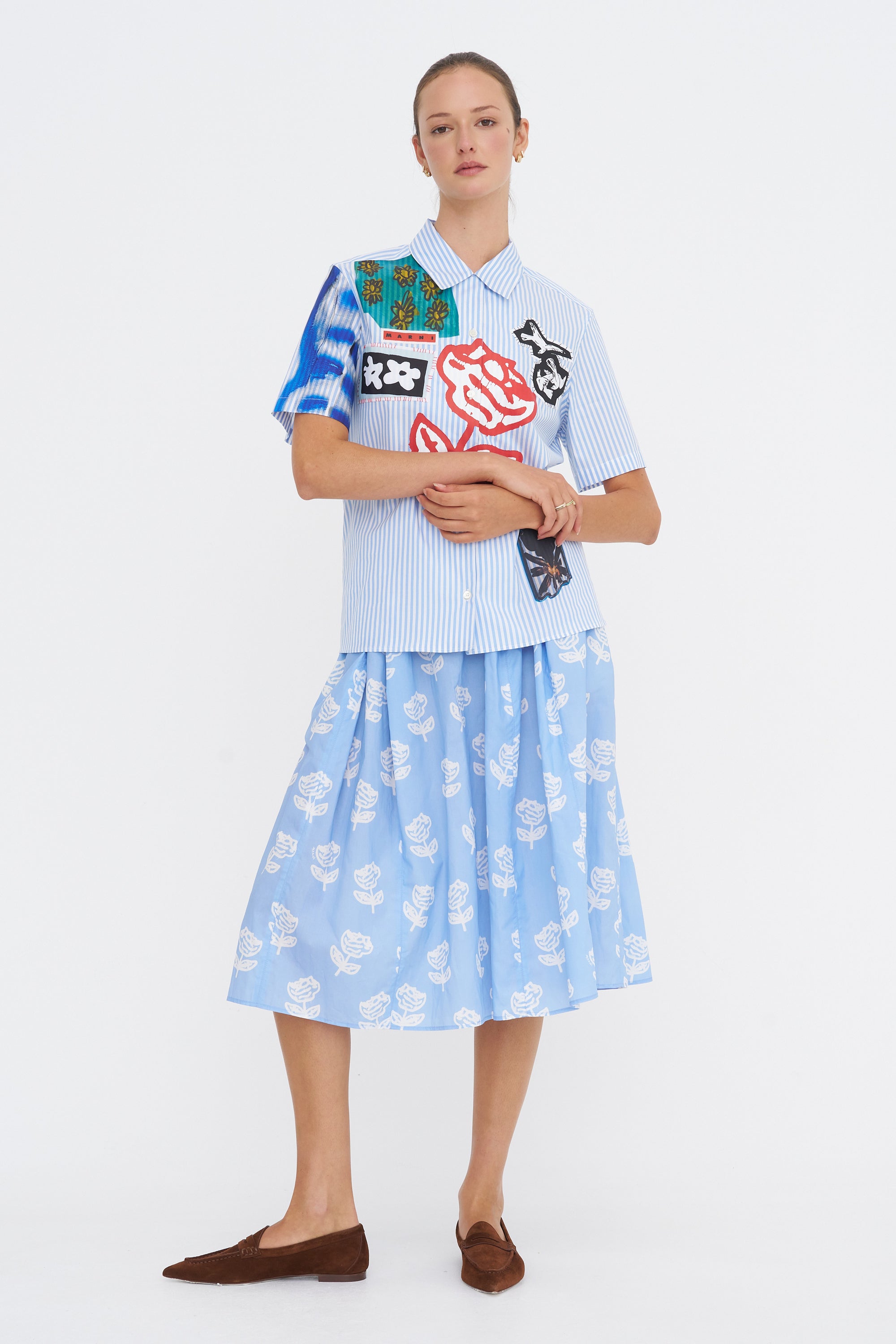 Poplin Bowling Shirt, Iris Blue