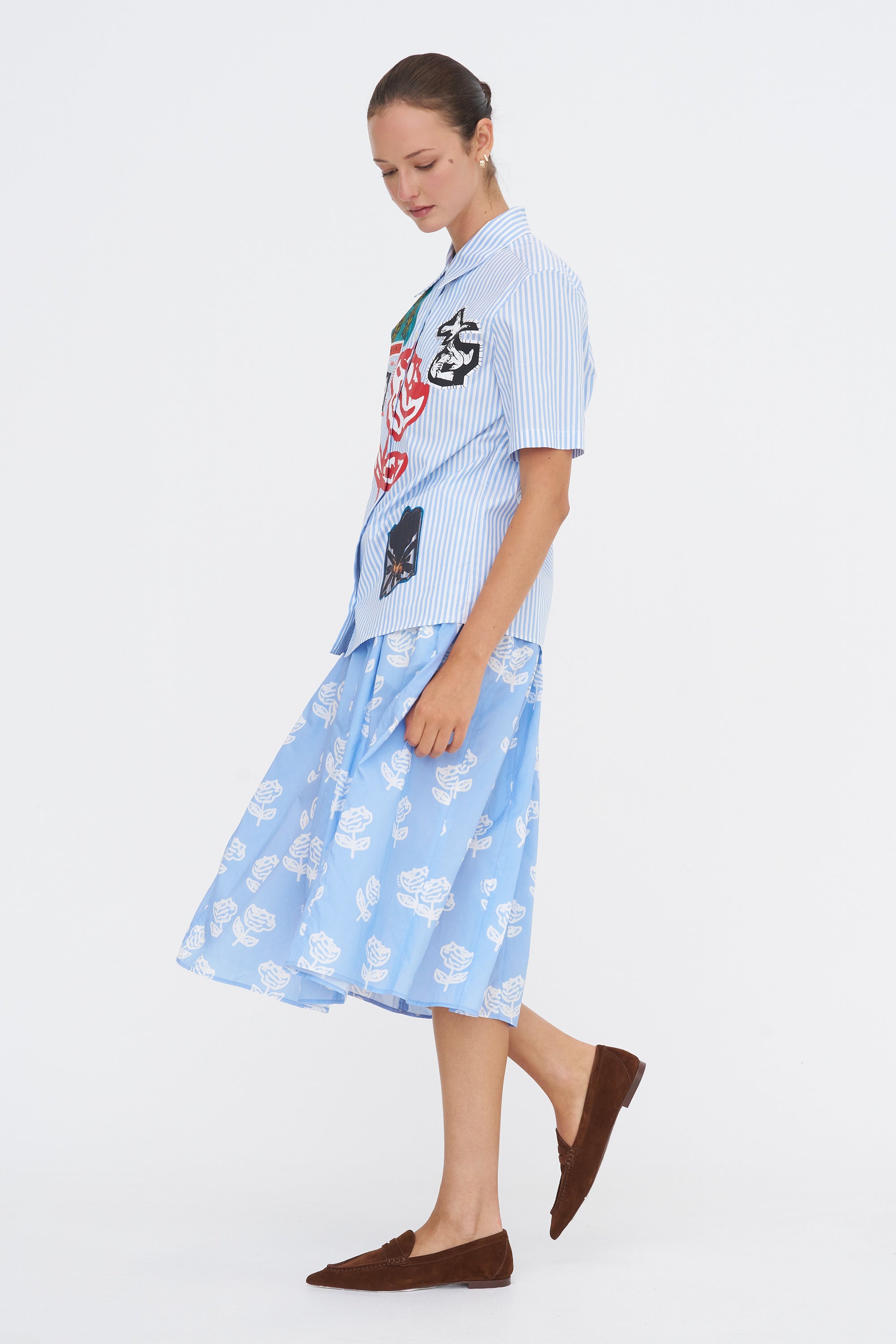 Poplin Bowling Shirt, Iris Blue