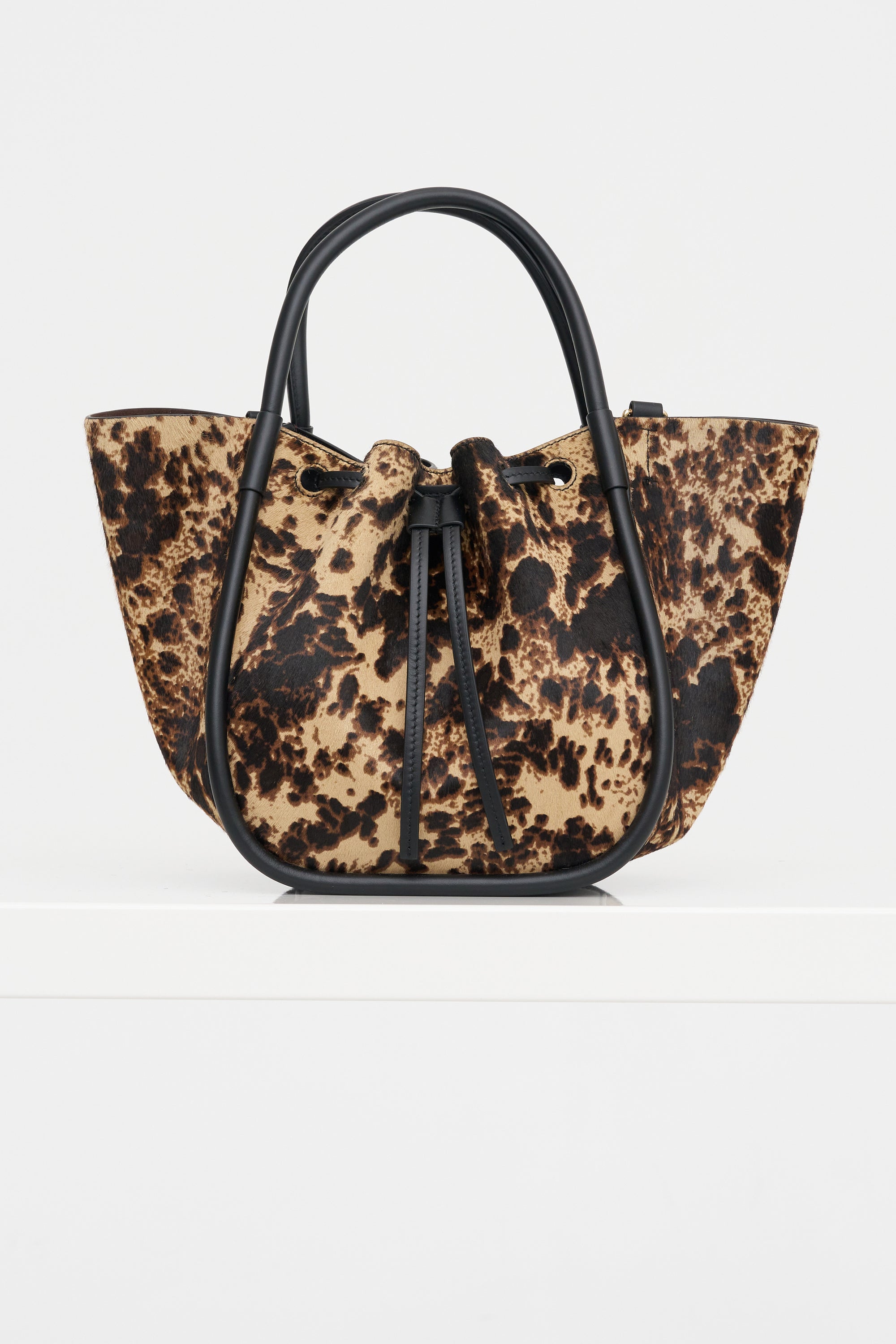 Small Ruched Tote - Printed Haircalf, Dark Brown Multi