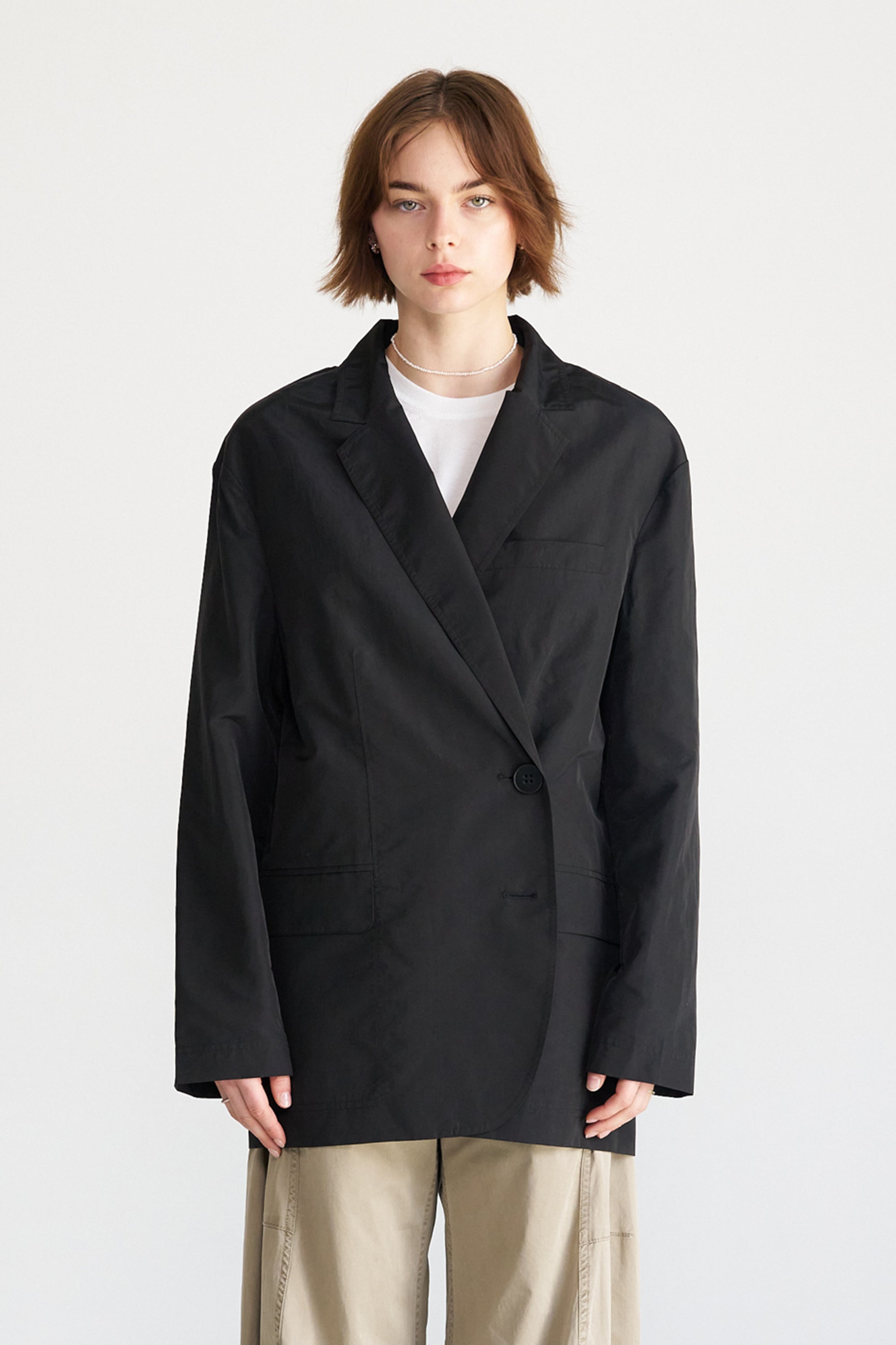 TIBI - Silk Nylon Liam Blazer, Navy