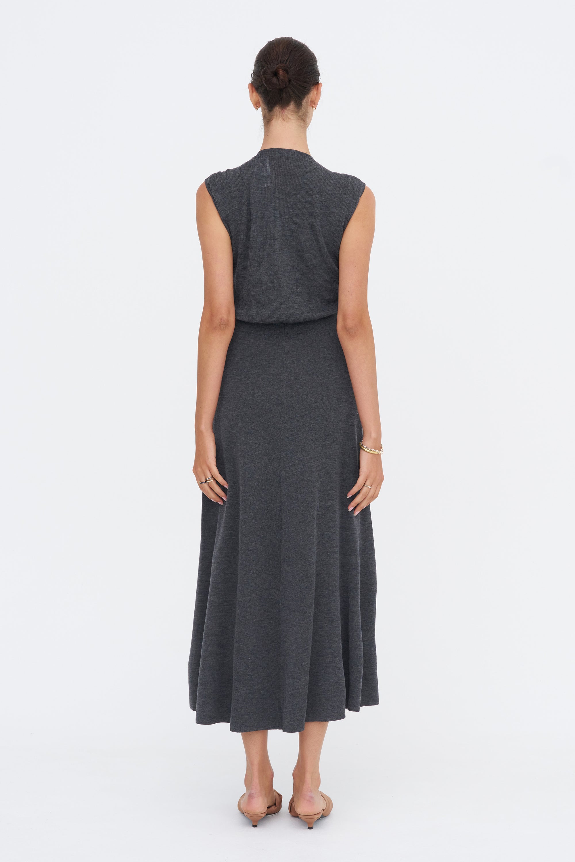 Clara Knit Flared Dress, Mid Grey Melange