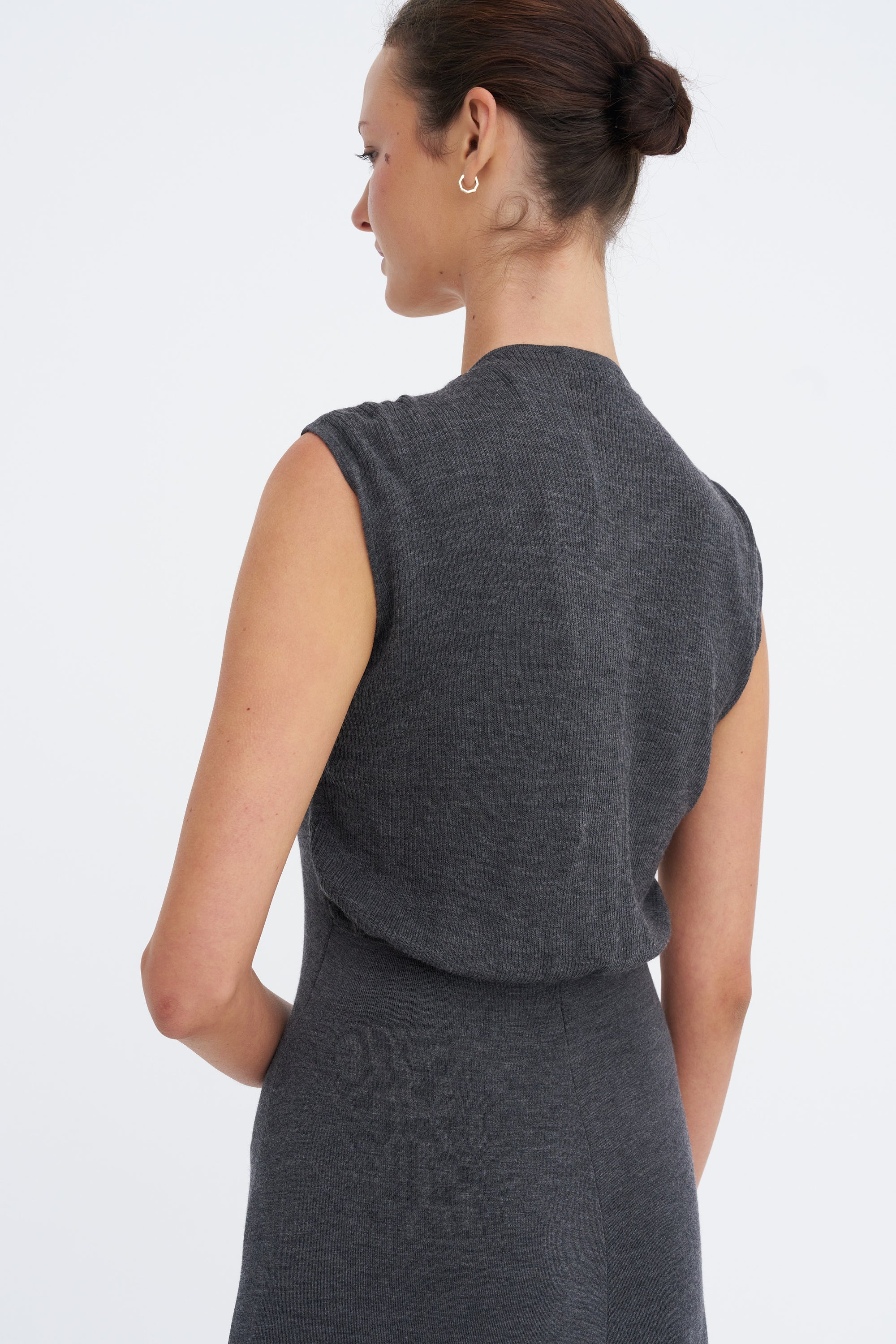 Clara Knit Flared Dress, Mid Grey Melange