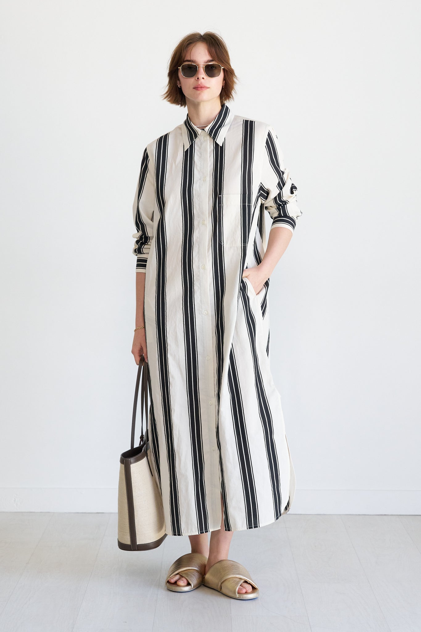 TOTEME - Jaquard Striped Tunic Dress, Black and White