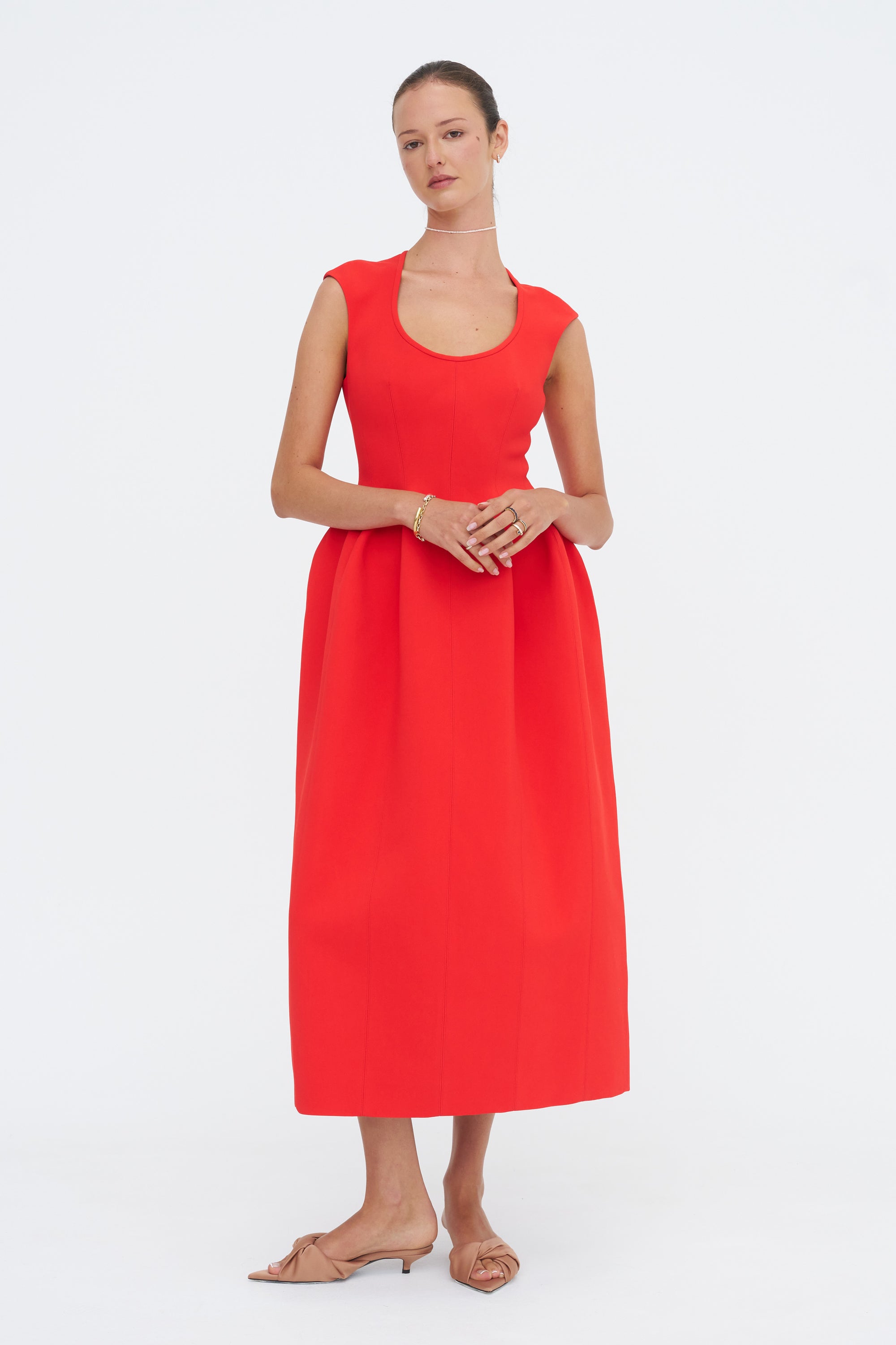 Leah Moulded Dress, Vermillion