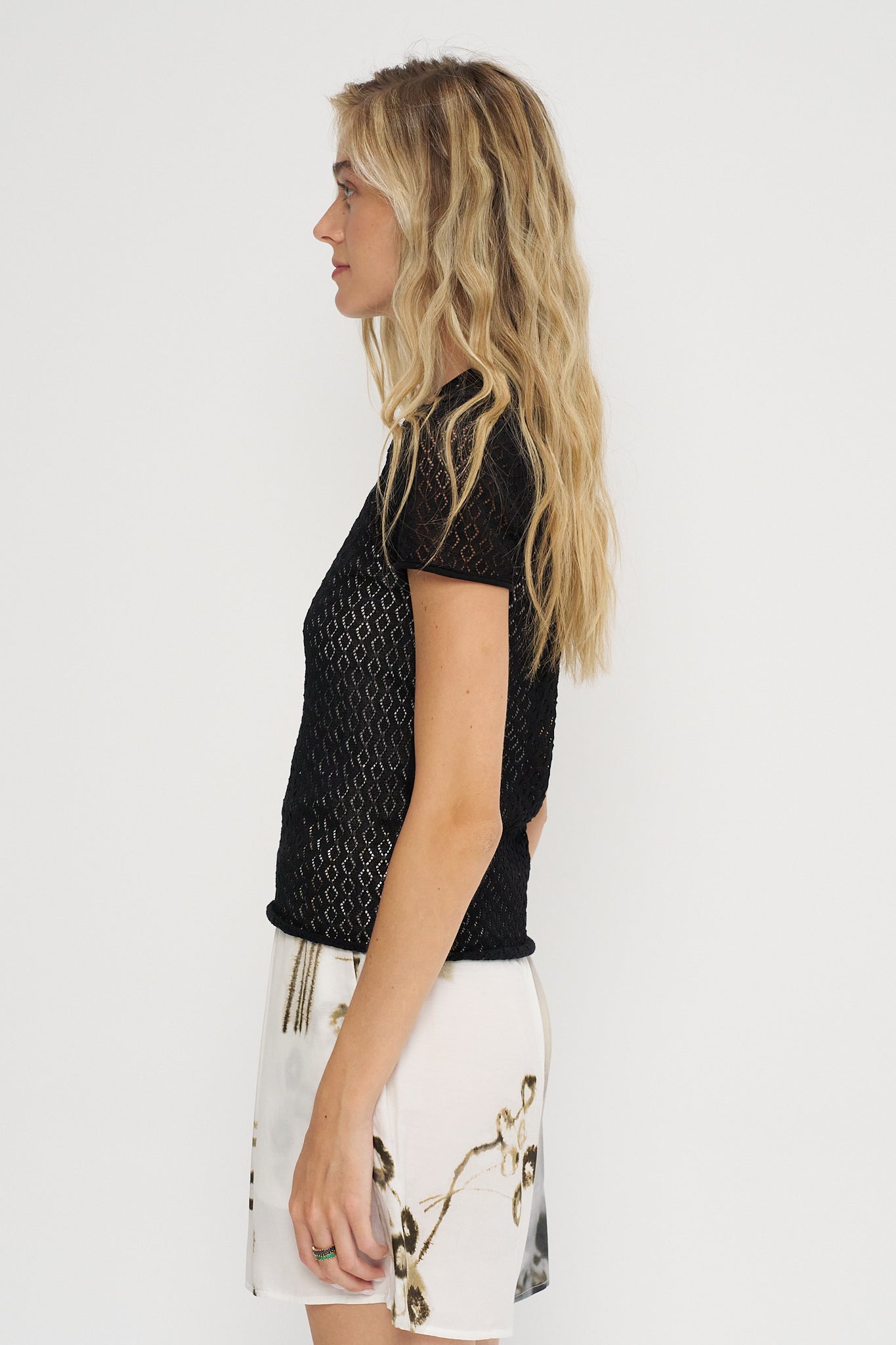 Pointelle Baby Tee, Black