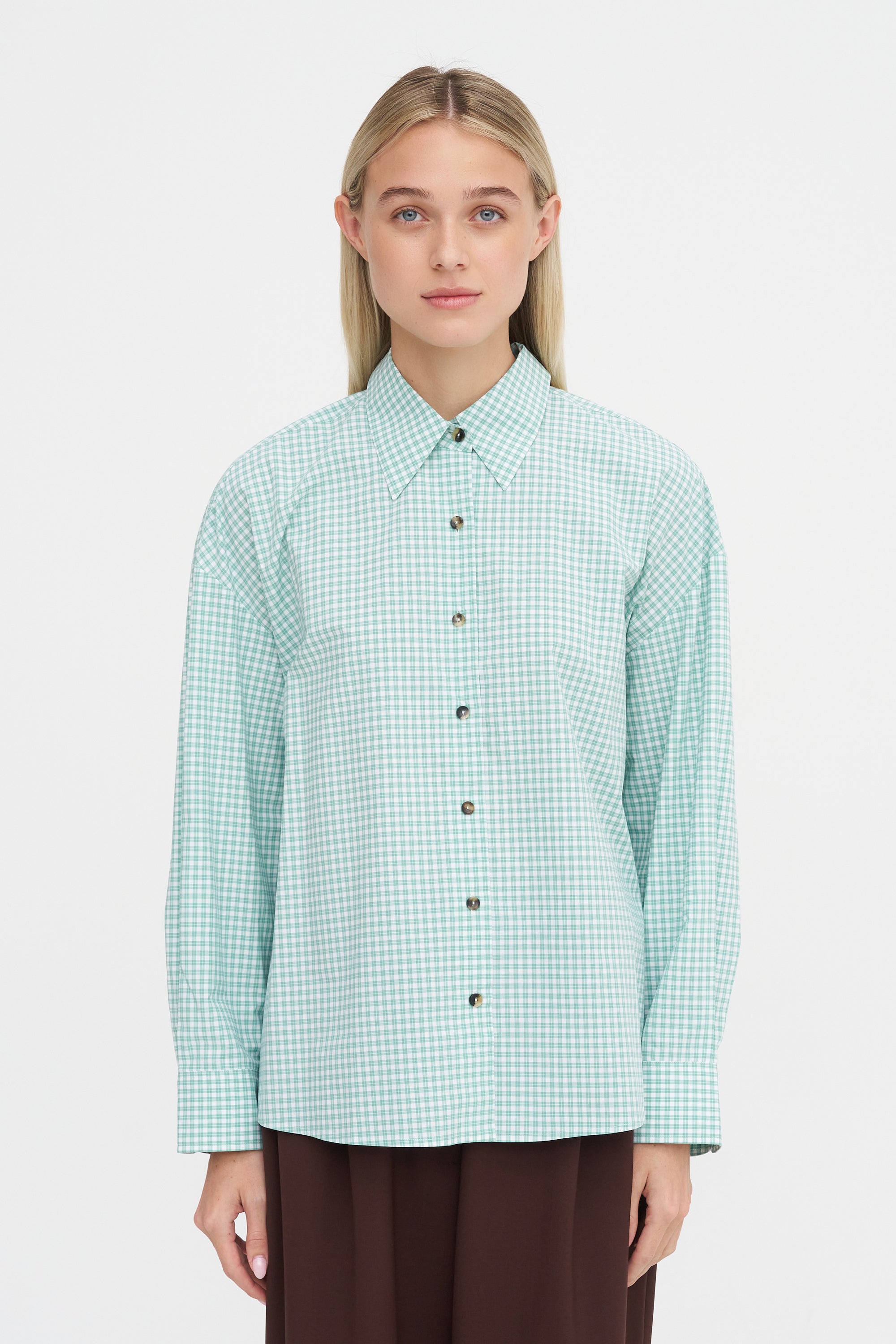 Cordera Oversized Shirt Vichy, Green & White Kick Pleat Cordera Oversized Shirt Vichy, Green & White Kick Pleat