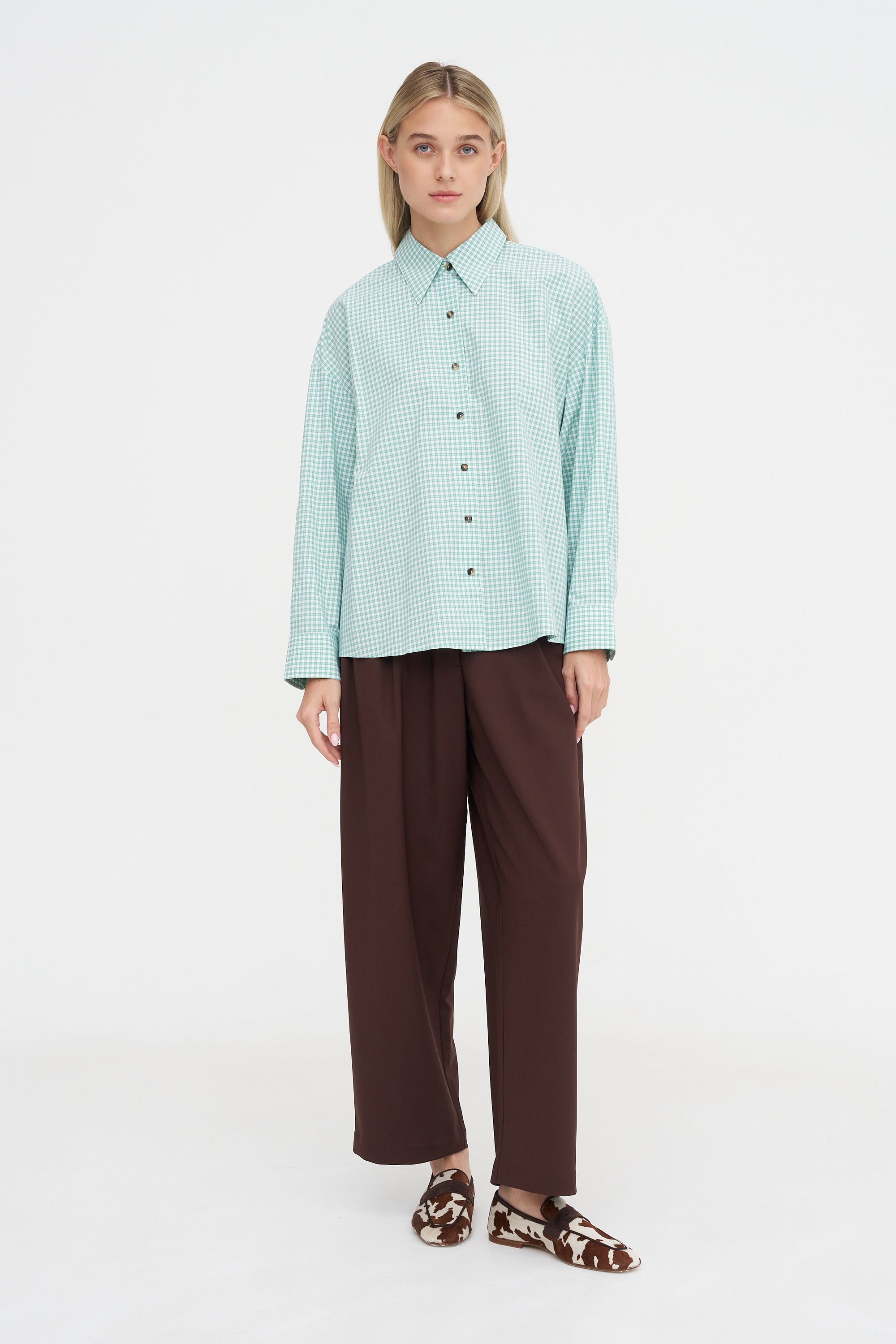 Cordera Oversized Shirt Vichy, Green & White Kick Pleat Cordera Oversized Shirt Vichy, Green & White Kick Pleat