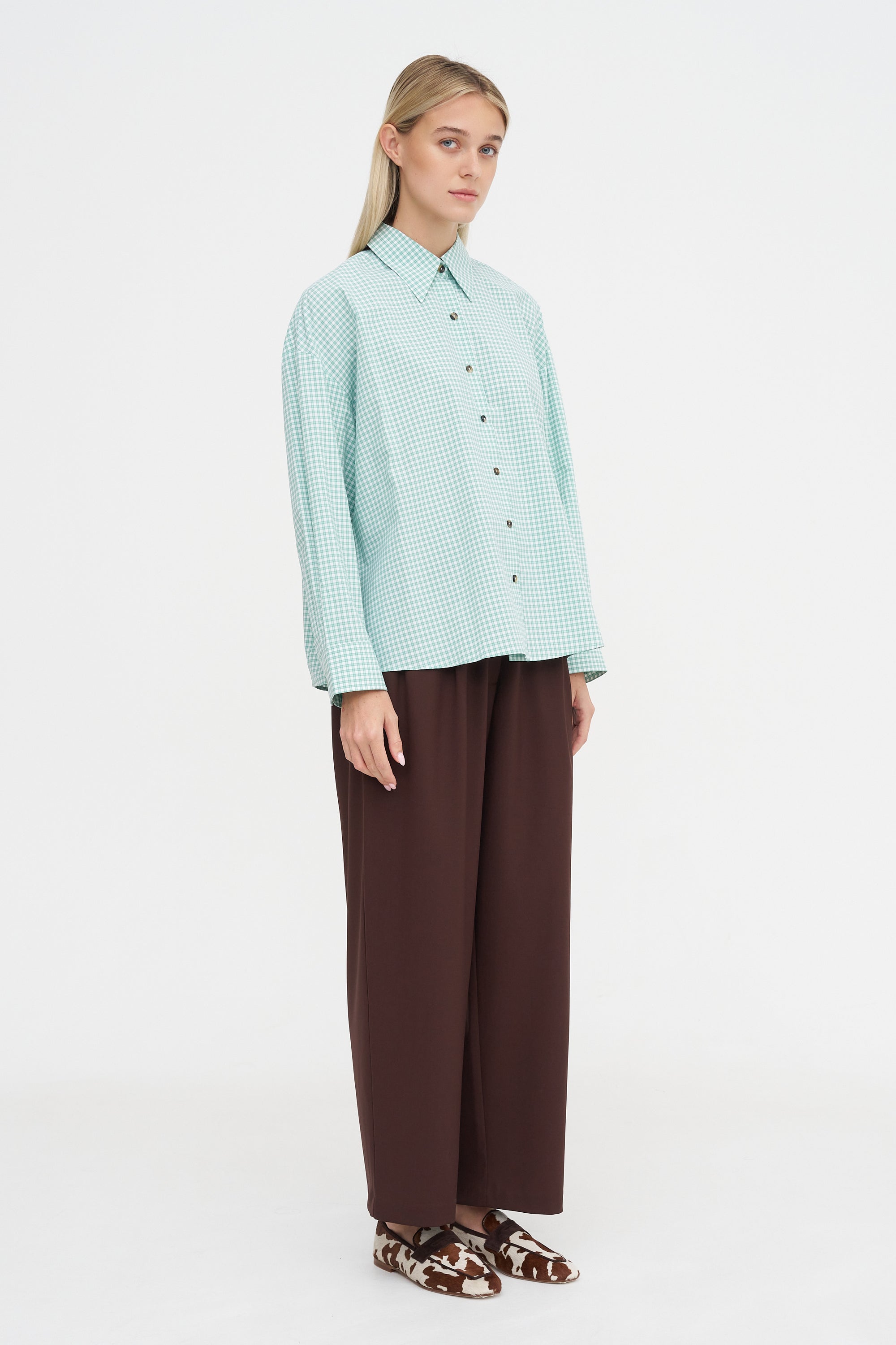 Oversized Shirt Vichy, Green &amp; White