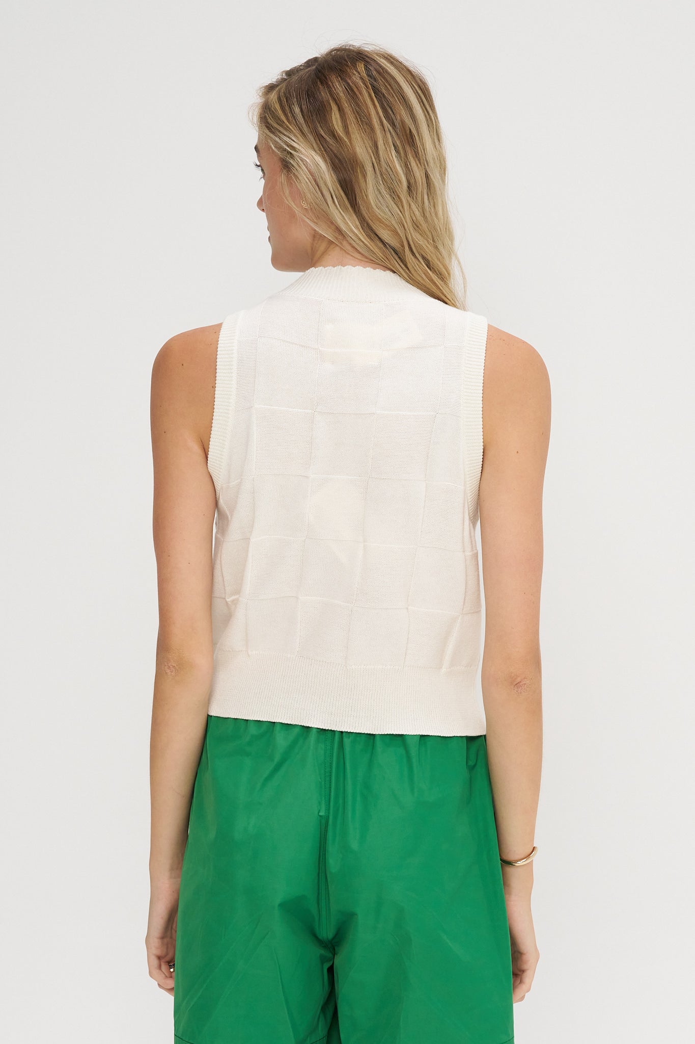 Checkered Cotton &amp; Cashmere Waistcoat, White