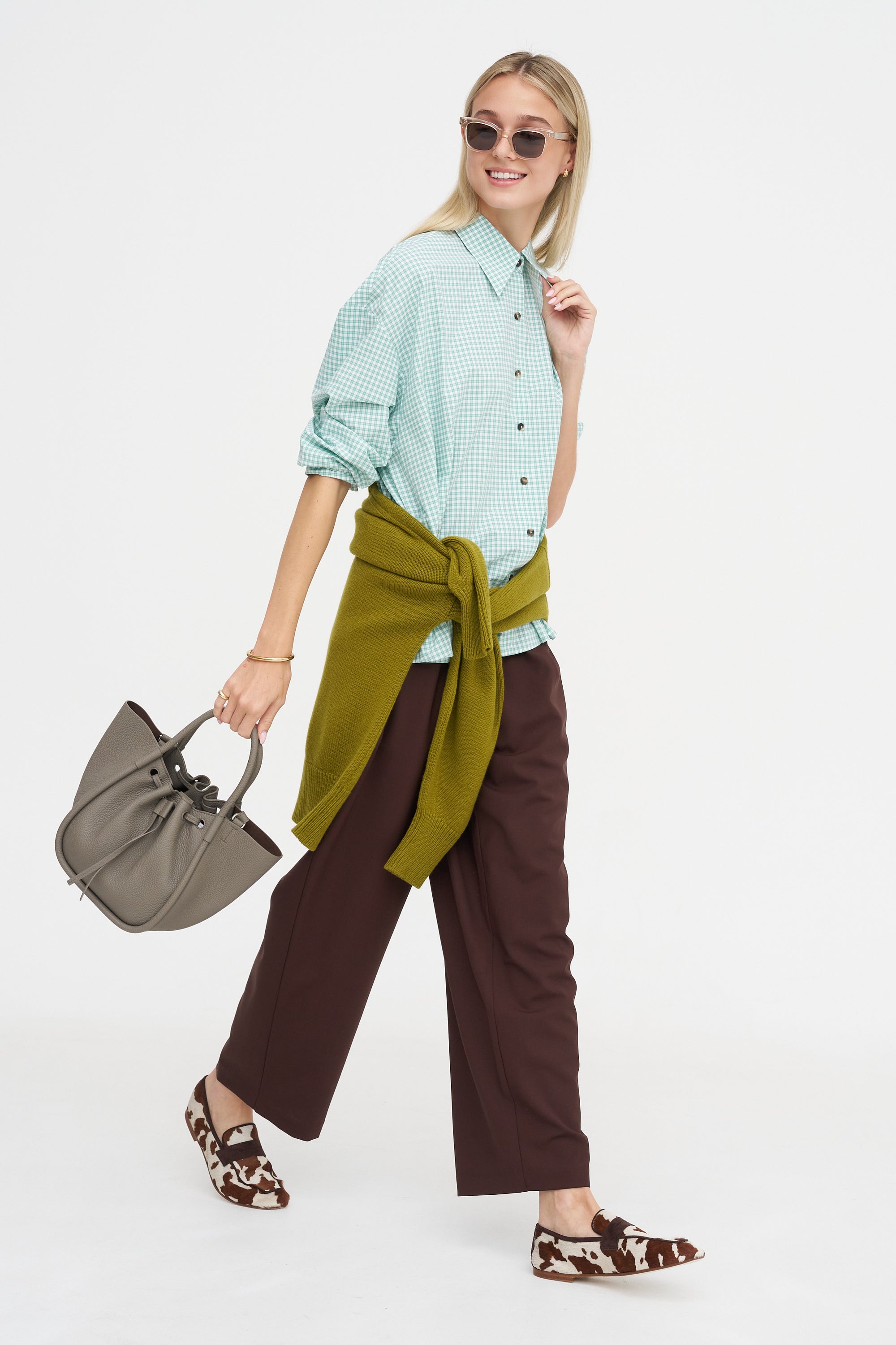 Oversized Shirt Vichy, Green &amp; White