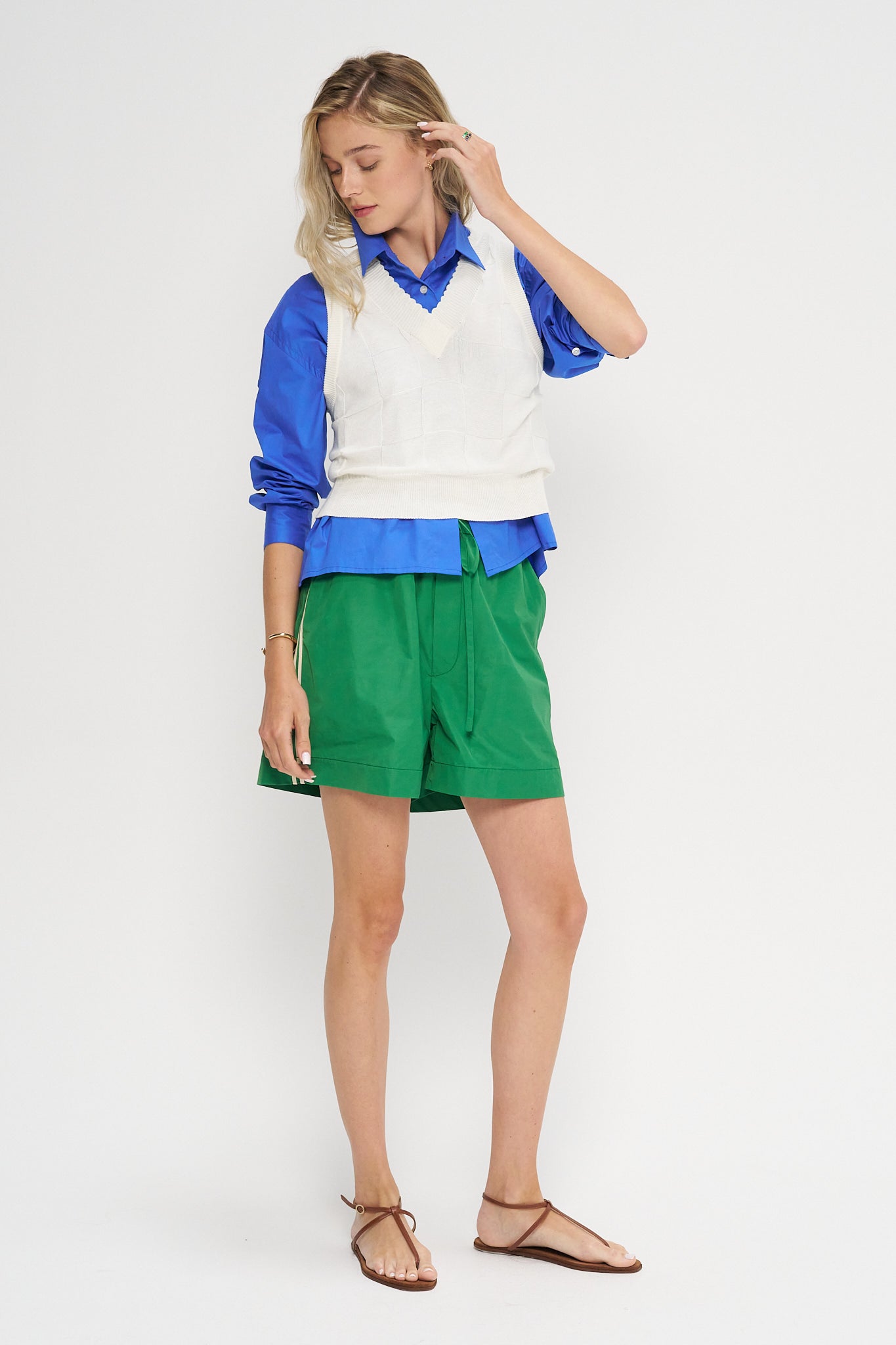 Checkered Cotton &amp; Cashmere Waistcoat, White