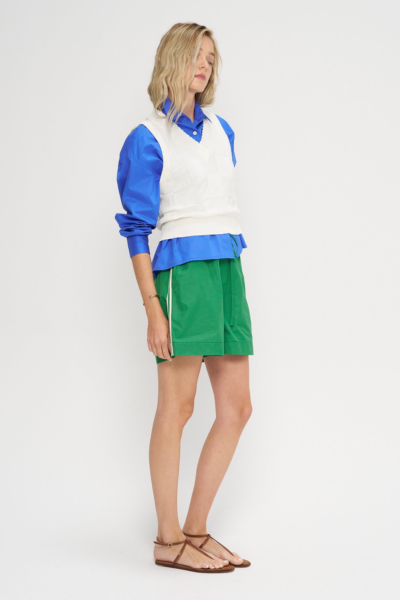 Checkered Cotton &amp; Cashmere Waistcoat, White