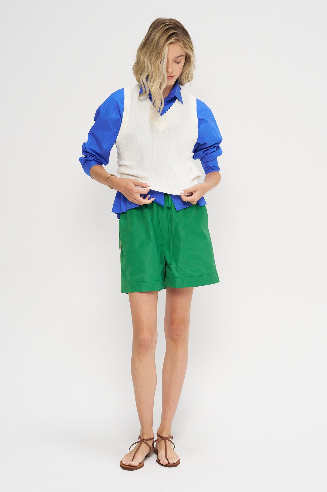 Checkered Cotton &amp; Cashmere Waistcoat, White
