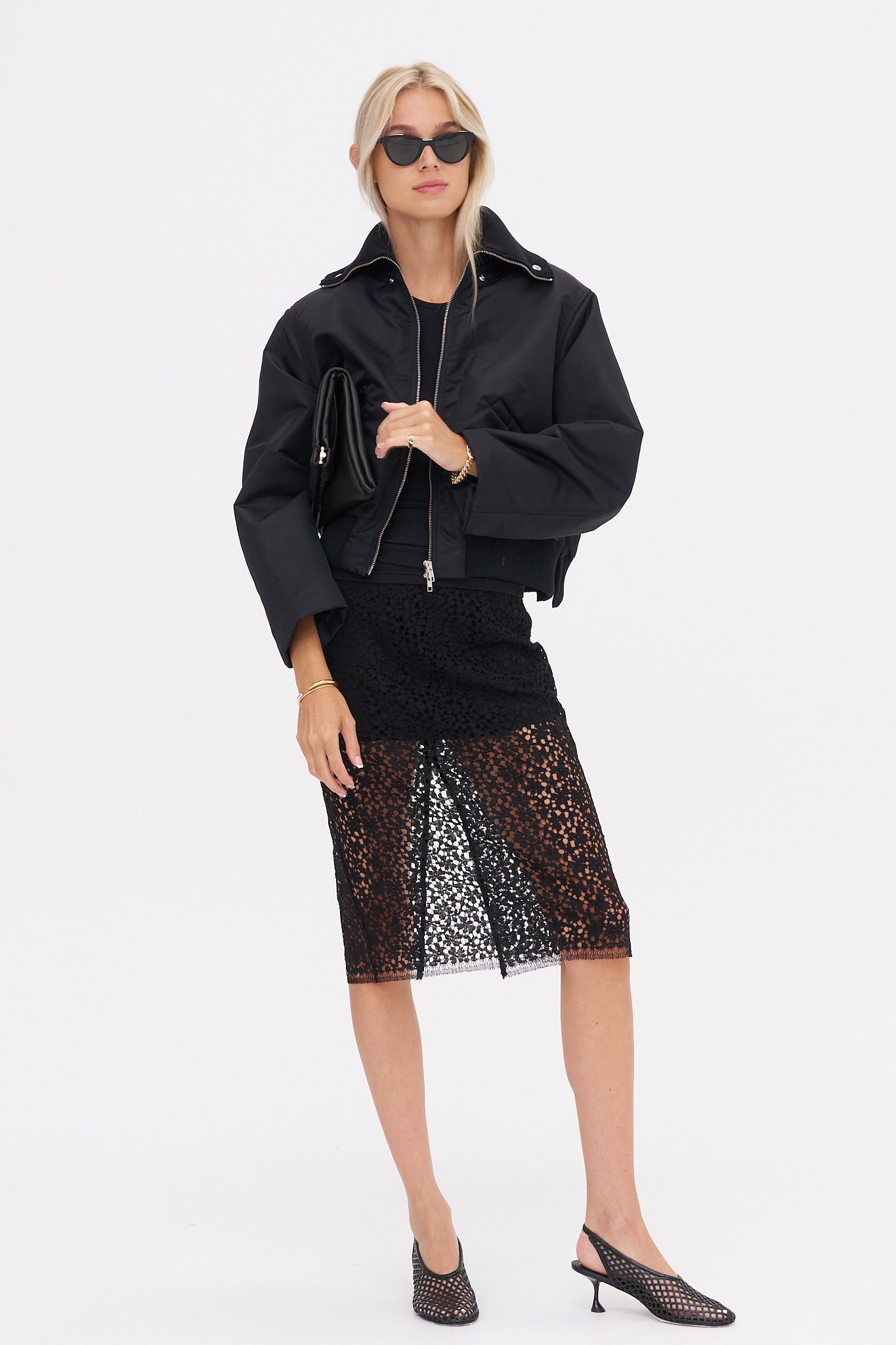 Lace Ruched Skirt, Black