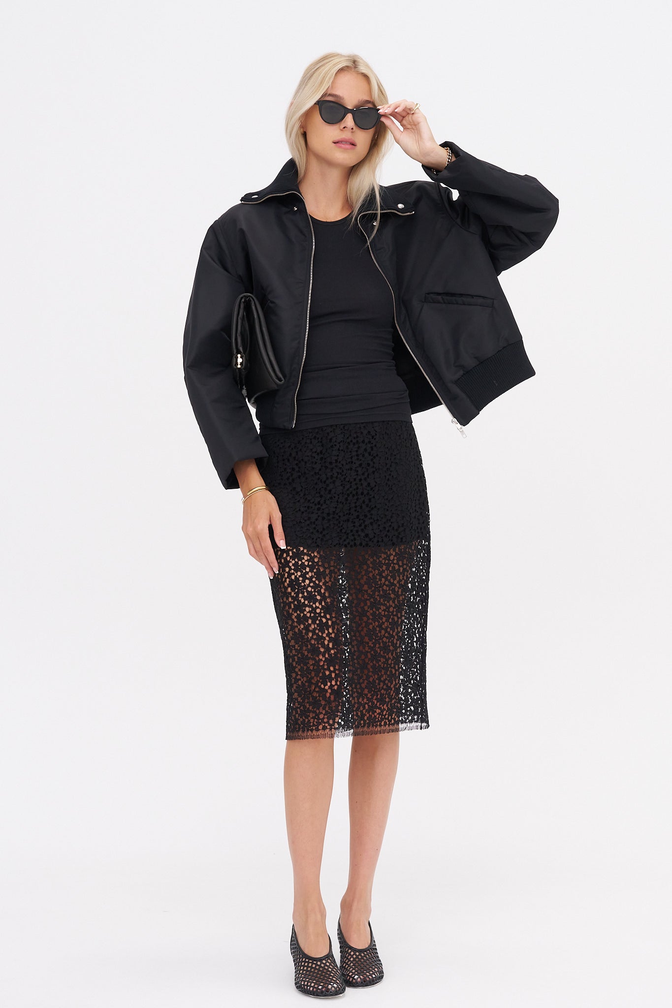 Lace Ruched Skirt, Black