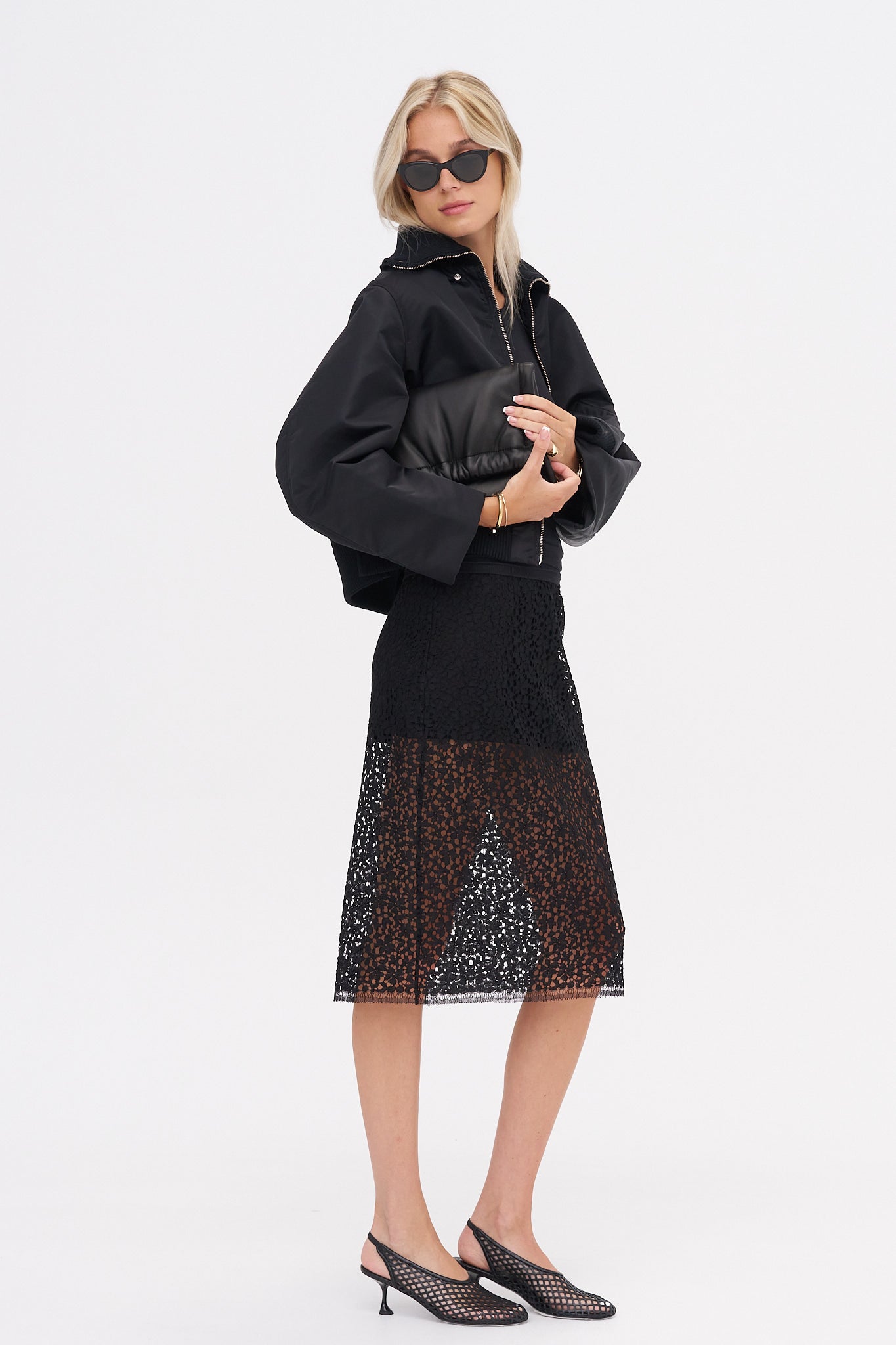 Lace Ruched Skirt, Black