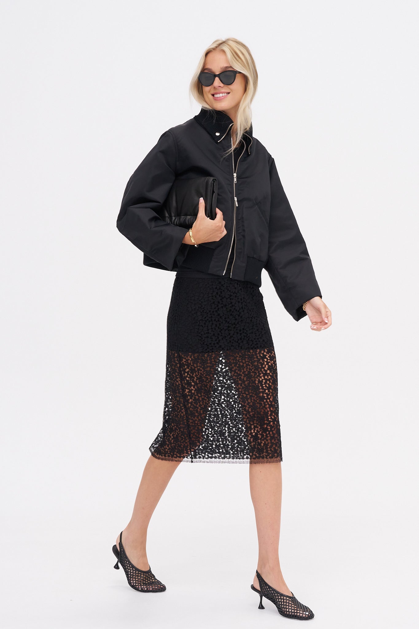 Lace Ruched Skirt, Black